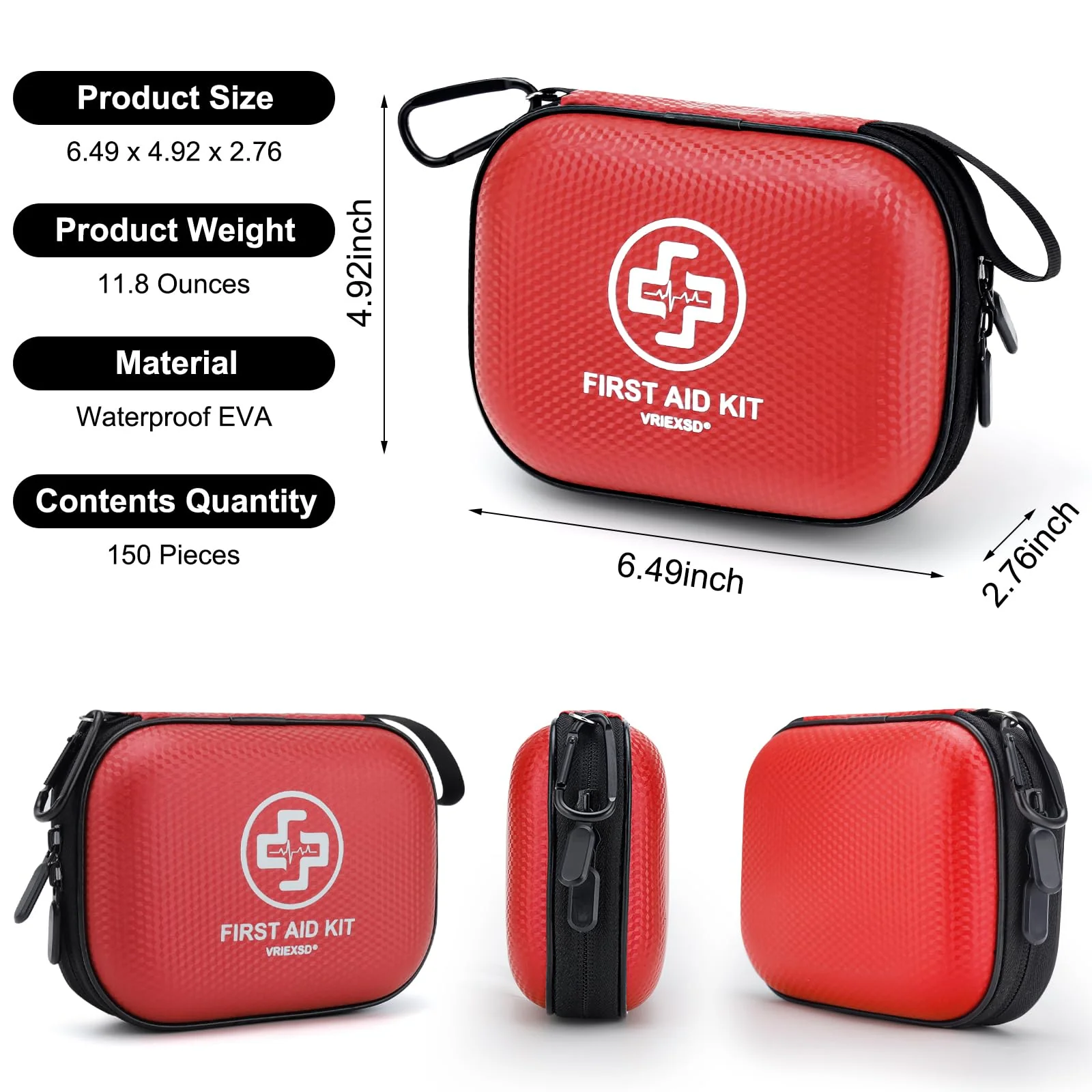 Mini First Aid Kit - 150 Piece Small Waterproof Hard Shell Medical Kit for Home, Car, Travel, Camping, Truck, Hiking, Sports, Office, Vehicle & Outdoor Emergencies- Small First Aid Medical Kit (Red) - Image 2