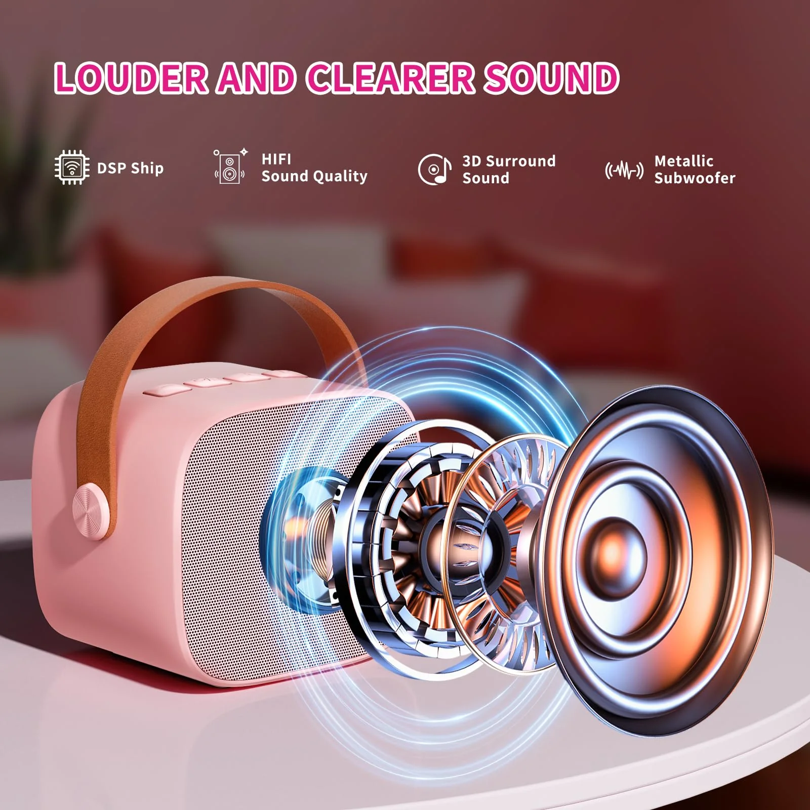 Mini Karaoke Machine Kids Microphone, Haomuren Portable Bluetooth Karaoke Speaker with 2 Wireless Microphones and LED Lights, Christmas Birthday Party Gifts for Kids & Adults - Image 6