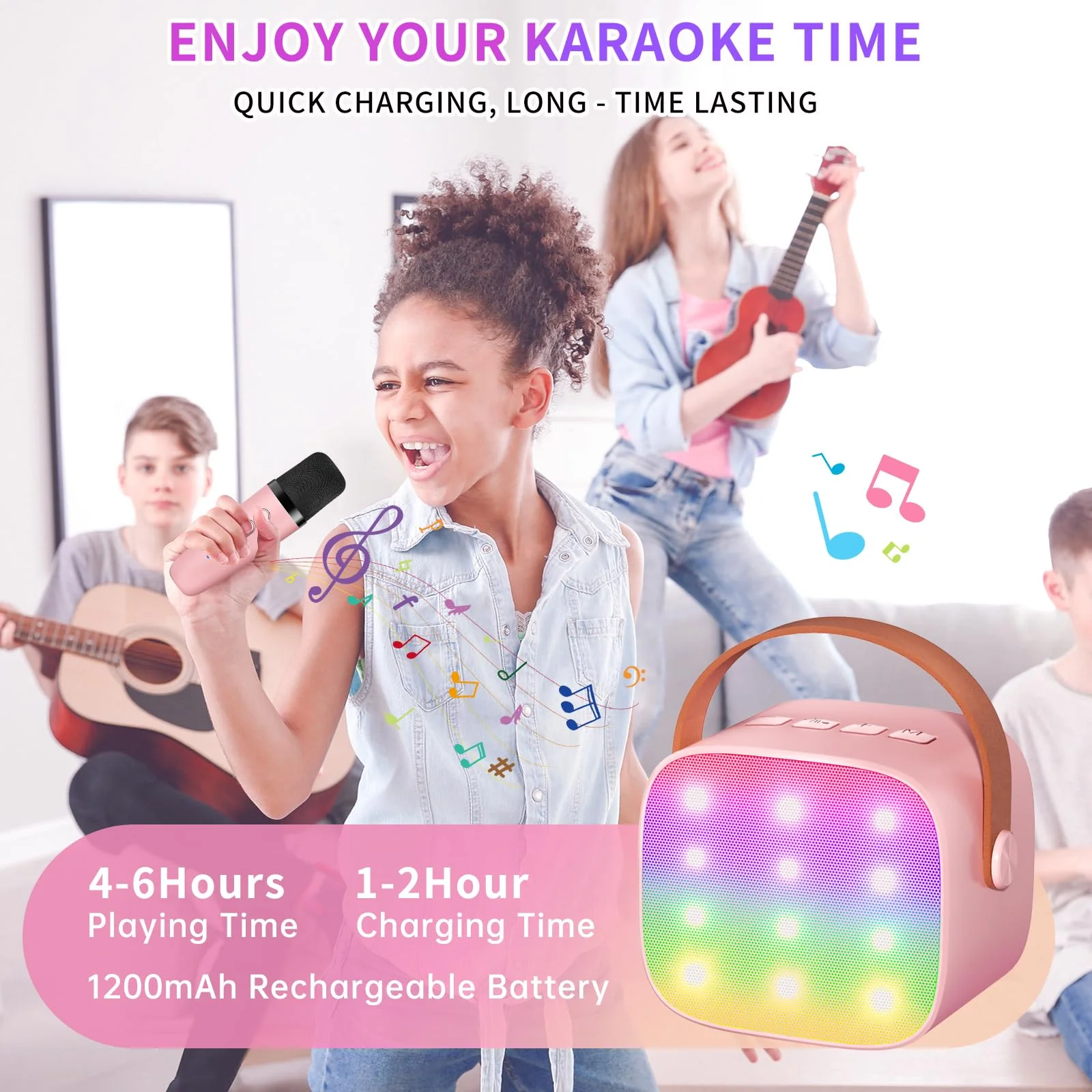 Mini Karaoke Machine Kids Microphone, Haomuren Portable Bluetooth Karaoke Speaker with 2 Wireless Microphones and LED Lights, Christmas Birthday Party Gifts for Kids & Adults - Image 7