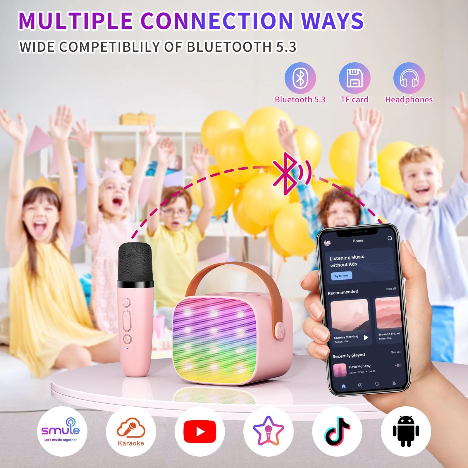 Mini Karaoke Machine Kids Microphone, Haomuren Portable Bluetooth Karaoke Speaker with 2 Wireless Microphones and LED Lights, Christmas Birthday Party Gifts for Kids & Adults - Image 9