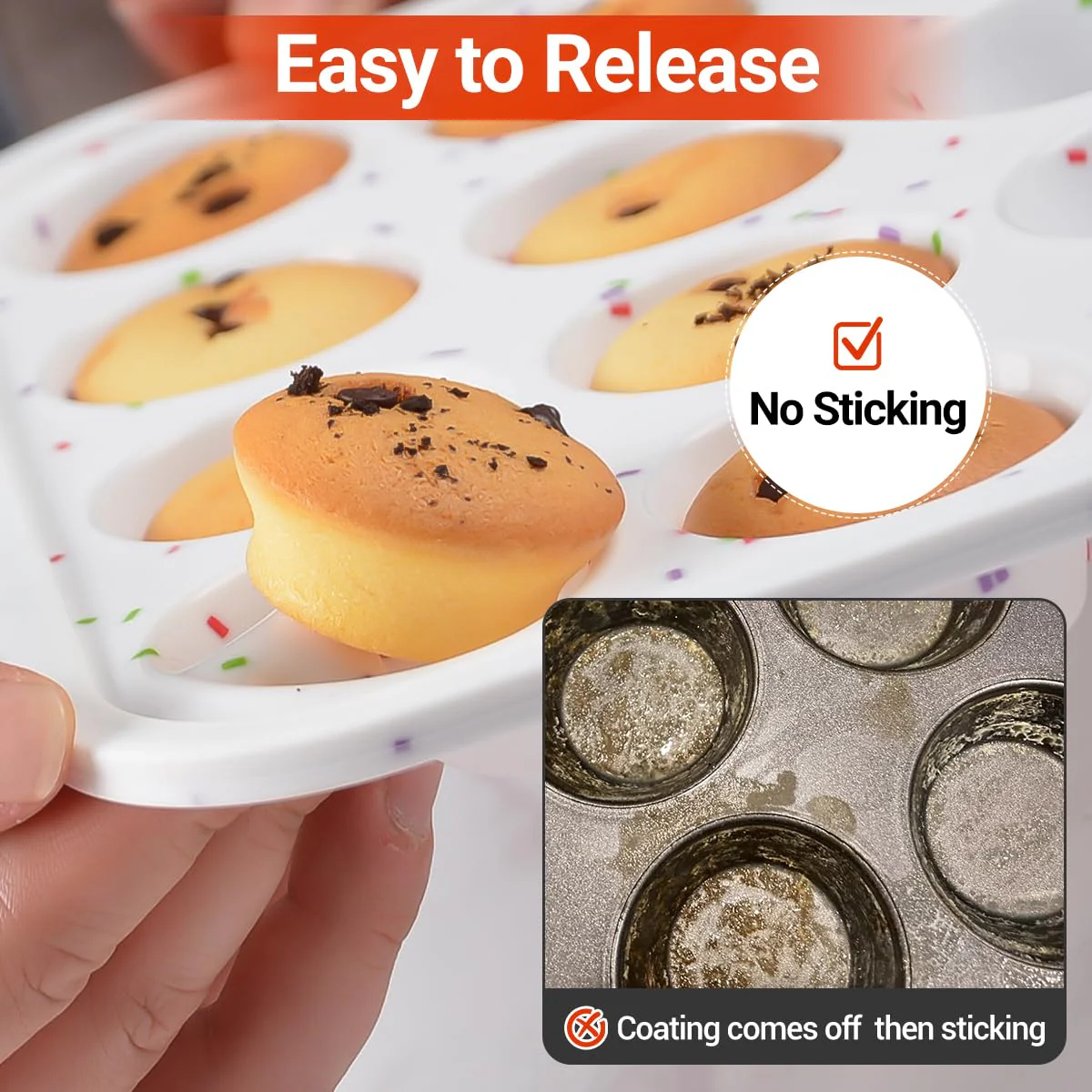 Mini Muffin Pan, Metal Reinforced Frame Mini Cupcake Pans 24 Cups Nonstick Muffin Silicone Molds with Handle for Baking Muffins, Cupcakes, Egg Bites 2 Pack - Image 4
