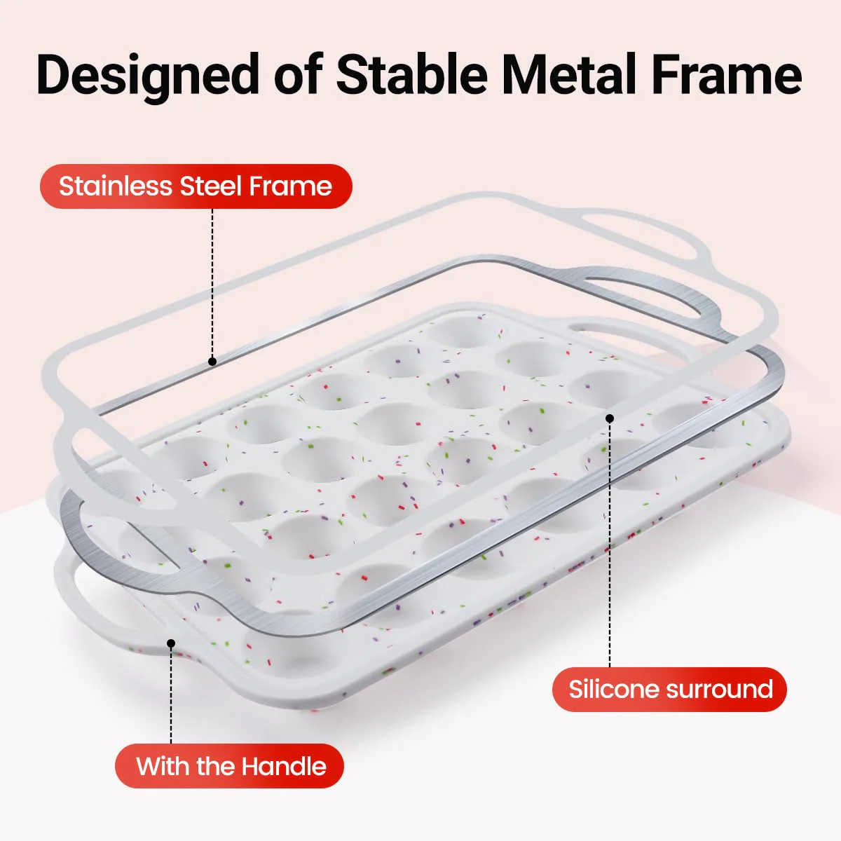 Mini Muffin Pan, Metal Reinforced Frame Mini Cupcake Pans 24 Cups Nonstick Muffin Silicone Molds with Handle for Baking Muffins, Cupcakes, Egg Bites 2 Pack - Image 7