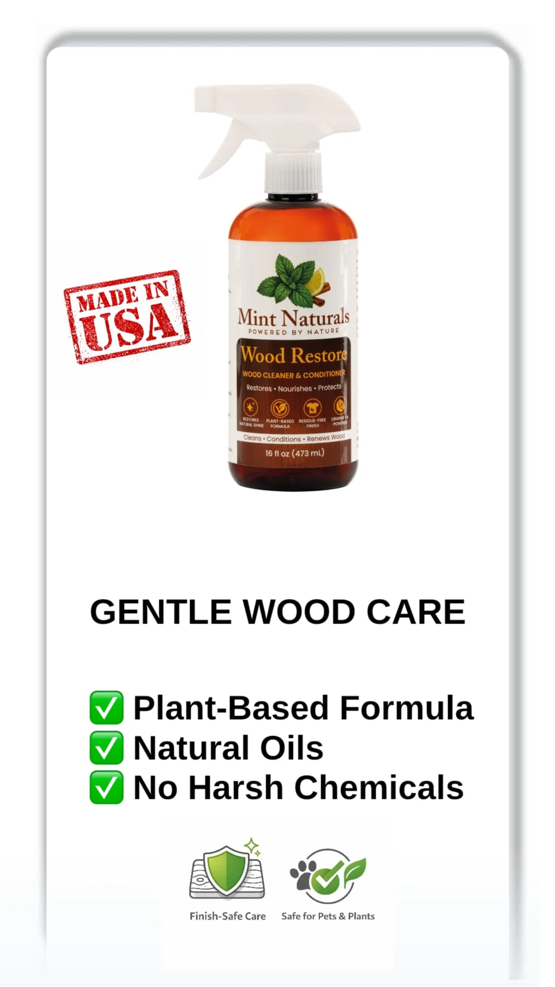 Mint Naturals Natural Wood Cleaner & Furniture Conditioner – Plant-Based Polish Formula That Helps Clean & Protect Wood Surfaces, 16 oz – Made in USA - Image 11