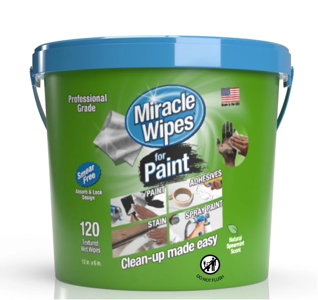 MiracleWipes for Paint Prep & Cleanup, Remove Tough Grime Build-Up, Wet Paint, Caulking, Epoxy, Colorant, and more from Hands, Surfaces, & Tools - 120 Count