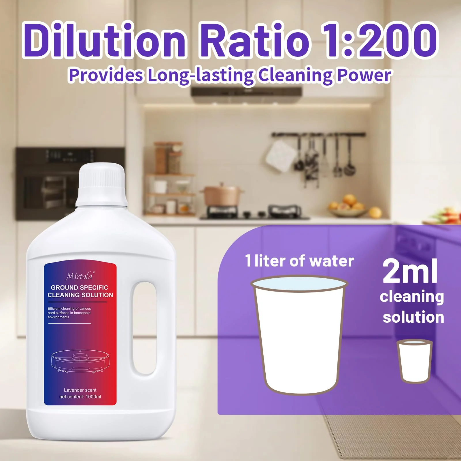 Mirtola Multi-Surface Floor Cleaning Solution Compatible with Dreame Cleaning Solution, Lavender Scent, Deep Clean, Suitable for All Mopping Robot Vacuums and Cordless Wet/Dry Mops (1000 ml) - Image 2