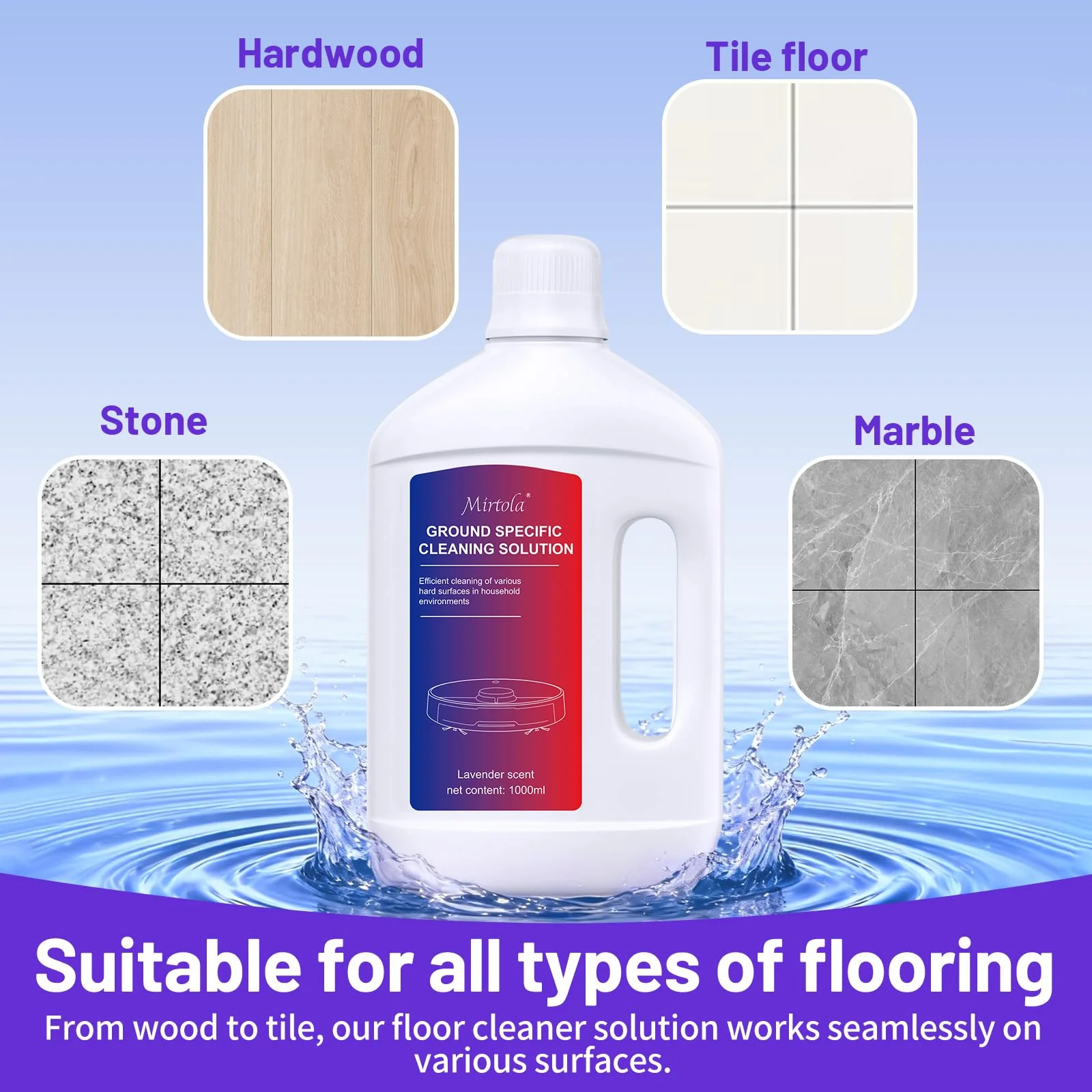 Mirtola Multi-Surface Floor Cleaning Solution Compatible with Dreame Cleaning Solution, Lavender Scent, Deep Clean, Suitable for All Mopping Robot Vacuums and Cordless Wet/Dry Mops (1000 ml) - Image 3