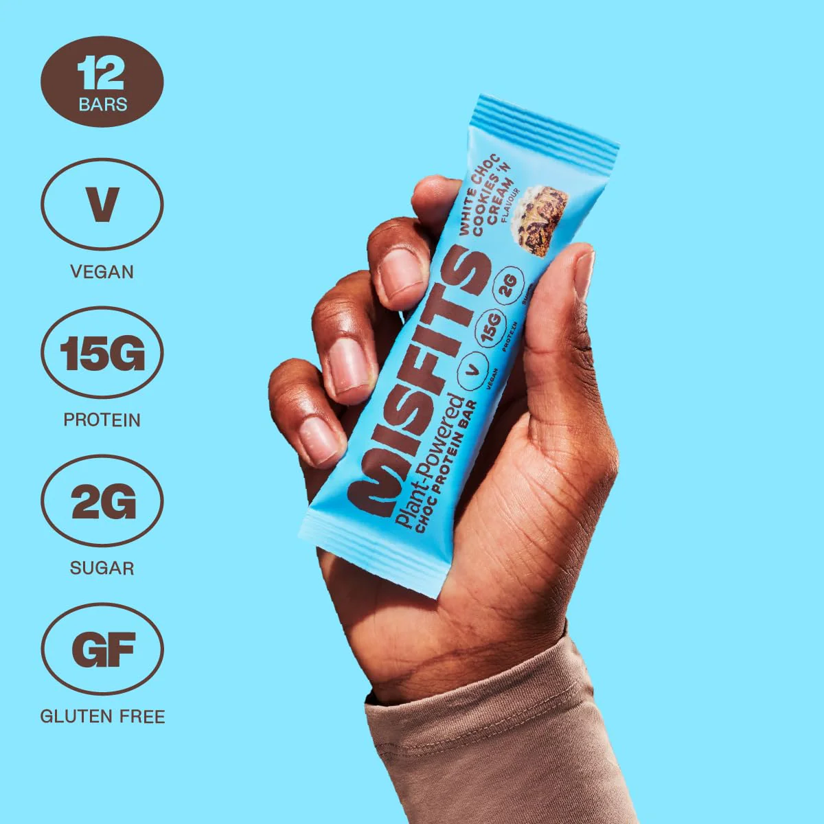 Misfits Vegan Protein Bar, High Protein, Low Sugar, Gluten Free, Plant Based Protein Bar, 12 Pack (Cookies And Cream) - Image 4
