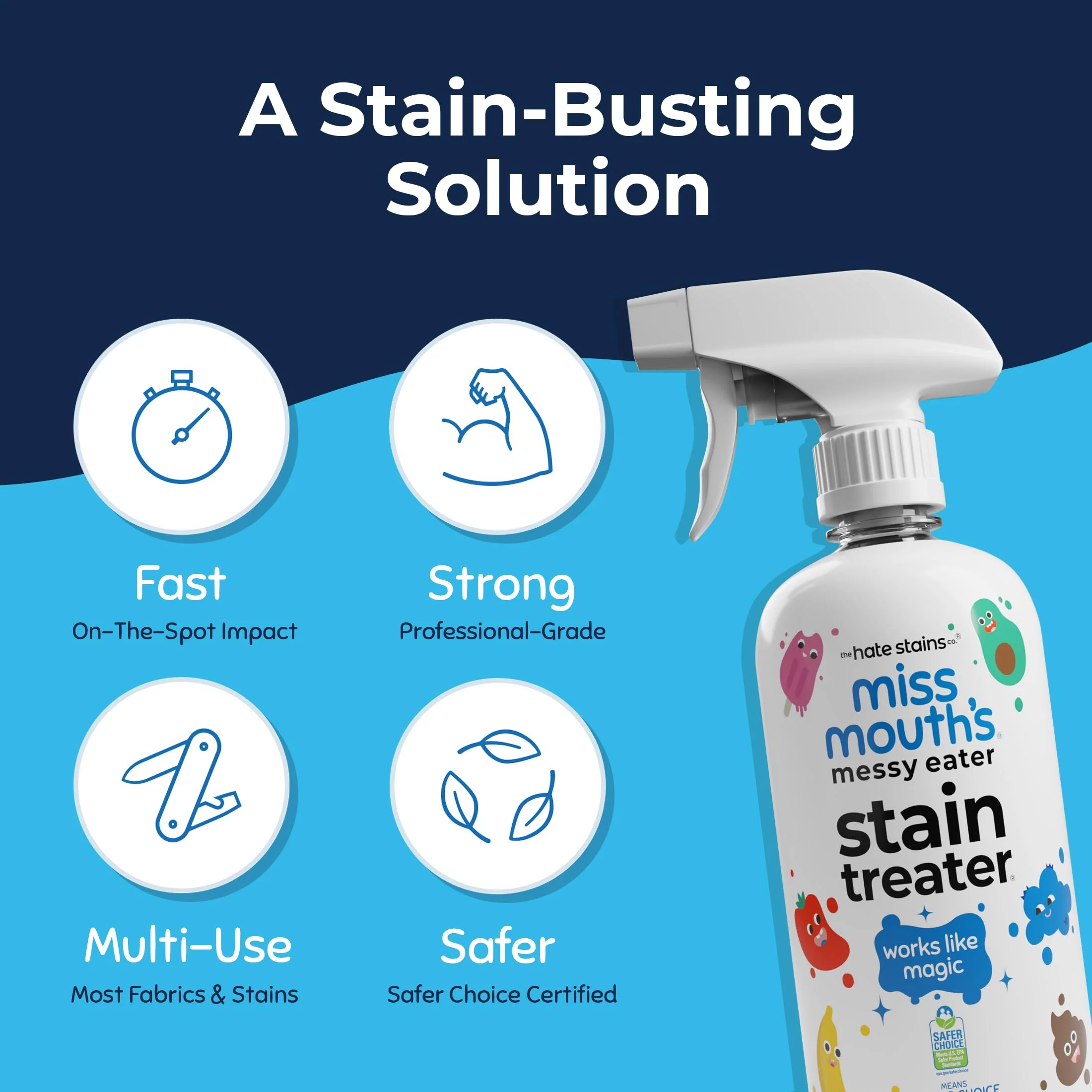 Miss Mouth's Messy Eater Stain Treater Spray - 16oz Stain Remover - Newborn & Baby Essentials - No Dry Cleaning Food, Grease, Coffee Off Laundry, Underwear, Fabric - Image 7