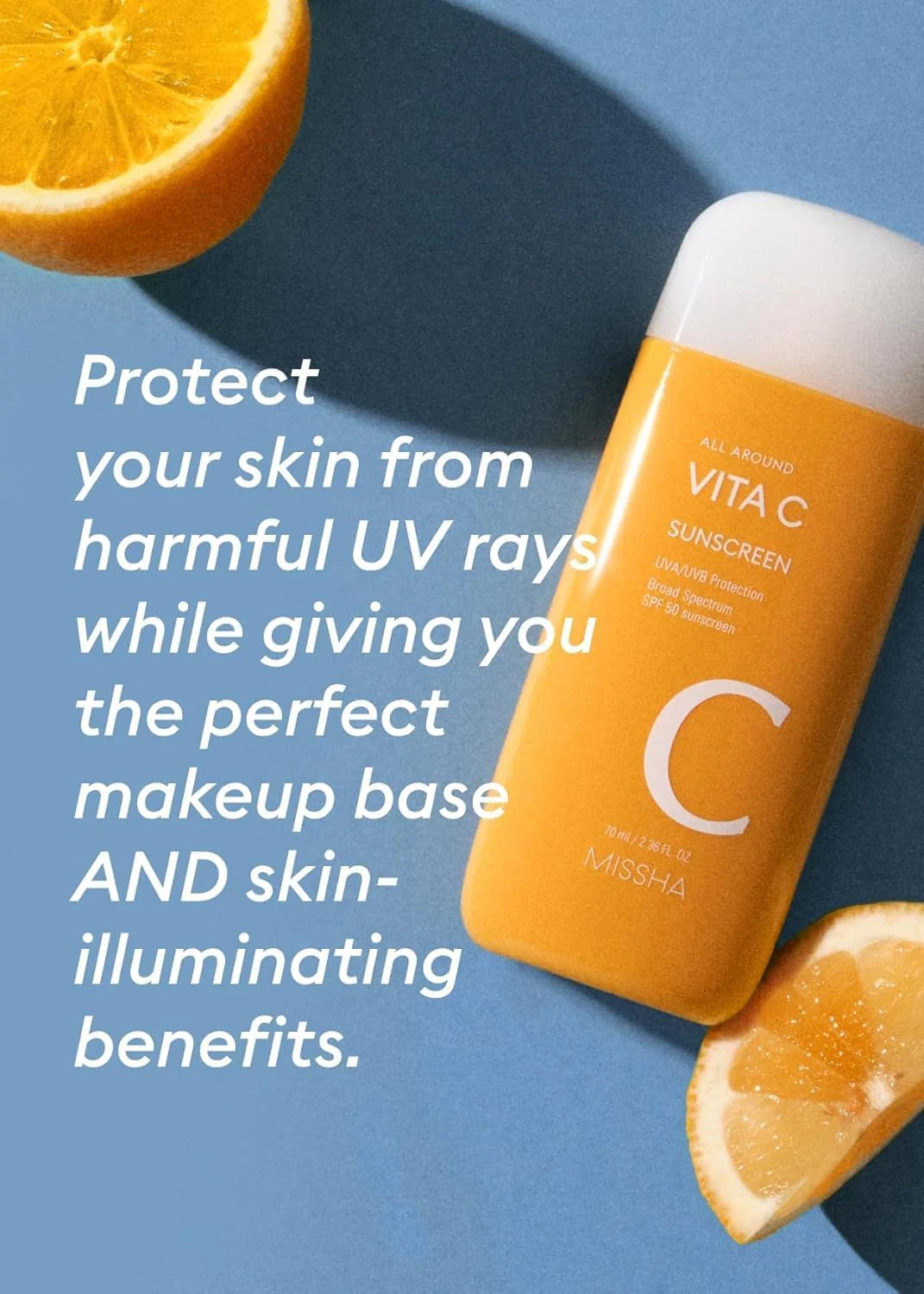 MISSHA All Around Vita C Sunscreen SPF 50/2.36 Fl Oz - Korean Sunscreen for Face with Vitamin C for Even Tone, Lightweight, Non-Sticky, Sebum Control - Image 2