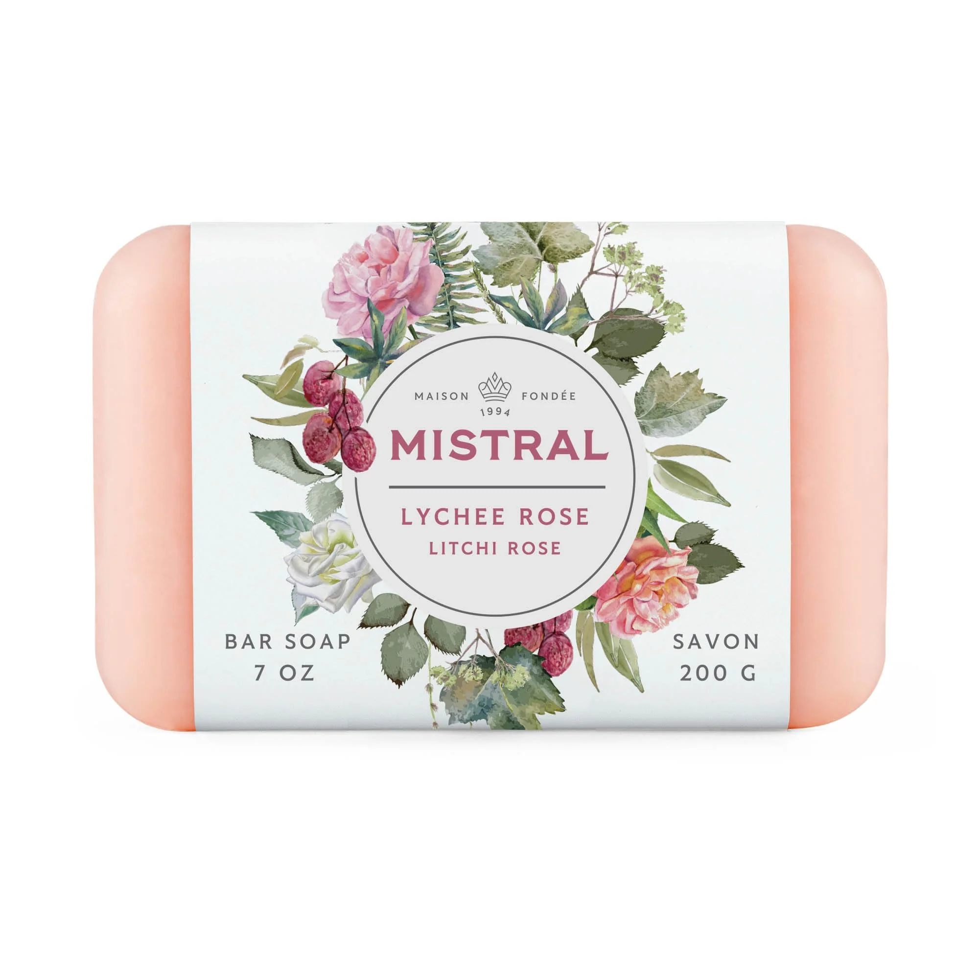 Mistral Classic French Bar Soap, Lychee Rose, 7 oz - Triple-Milled Luxury Natural Soap with Organic Shea Butter & Olive Oil | Long-Lasting Moisturizing Body Soaps for Women & Men (Pack of 2)