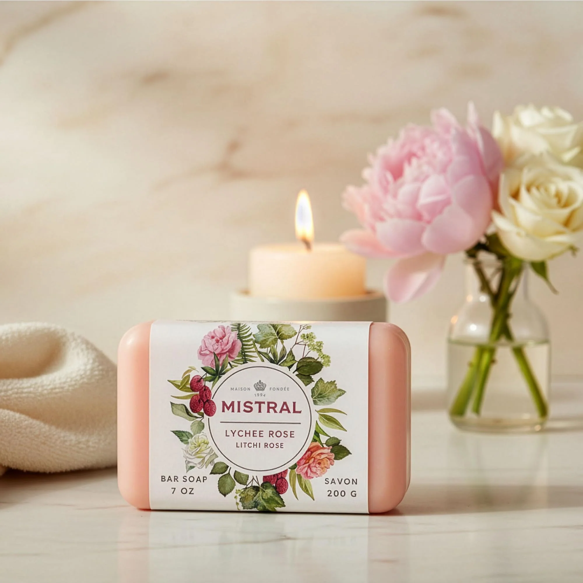 Mistral Classic French Bar Soap, Lychee Rose, 7 oz - Triple-Milled Luxury Natural Soap with Organic Shea Butter & Olive Oil | Long-Lasting Moisturizing Body Soaps for Women & Men (Pack of 2) - Image 2