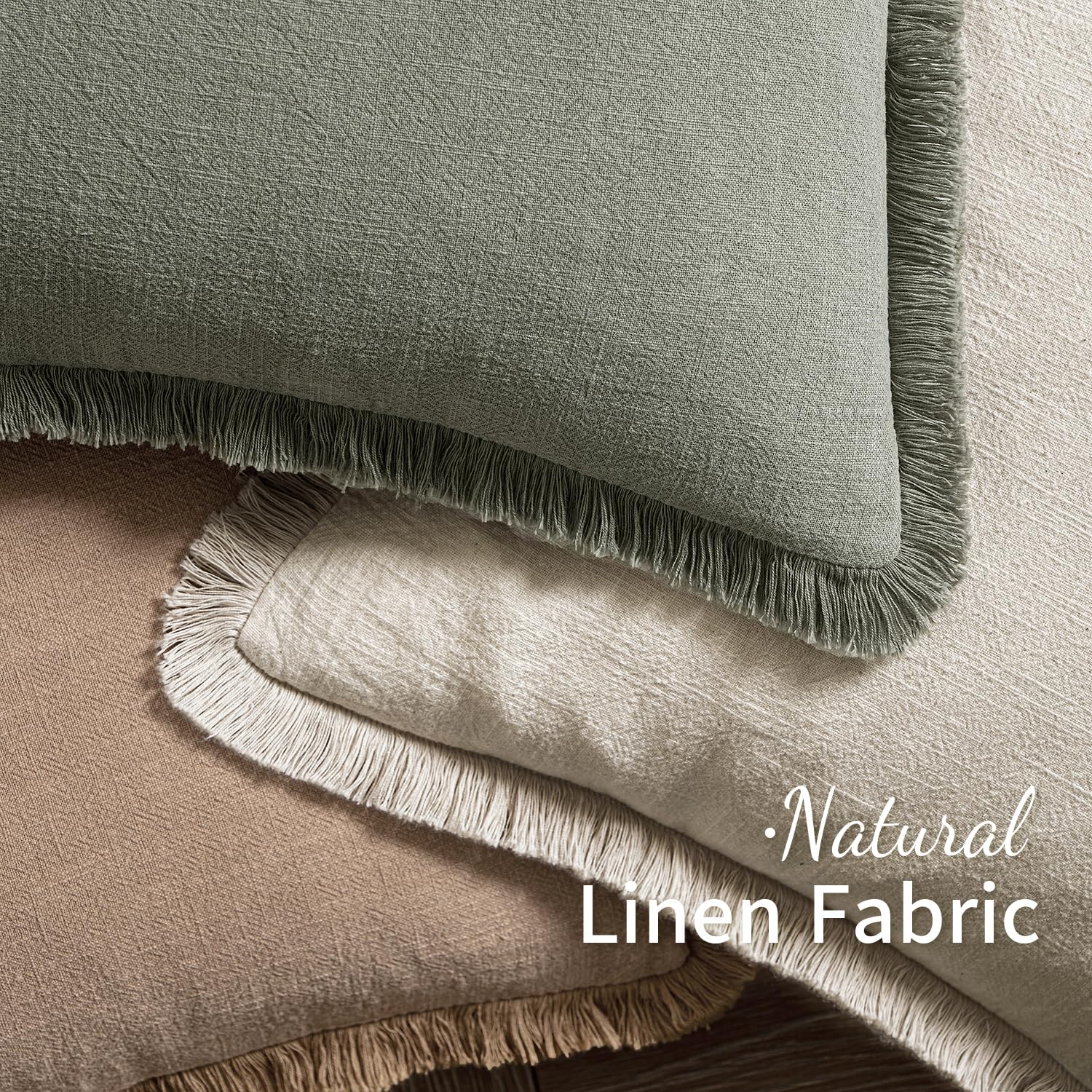 MIULEE Christmas Decorative Throw Pillow Covers Neutral Linen Fringe Fall Throw Pillows Set of 2 Natural Beige Boho Farmhouse Cushion Covers with Tassels for Couch Sofa Bed Home Decor 20x20 Inch - Image 5