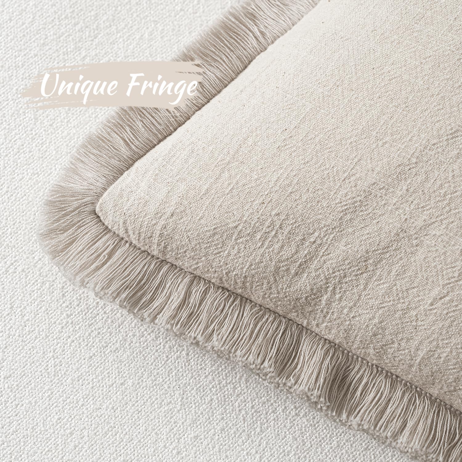 MIULEE Christmas Decorative Throw Pillow Covers Neutral Linen Fringe Fall Throw Pillows Set of 2 Natural Beige Boho Farmhouse Cushion Covers with Tassels for Couch Sofa Bed Home Decor 20x20 Inch - Image 6