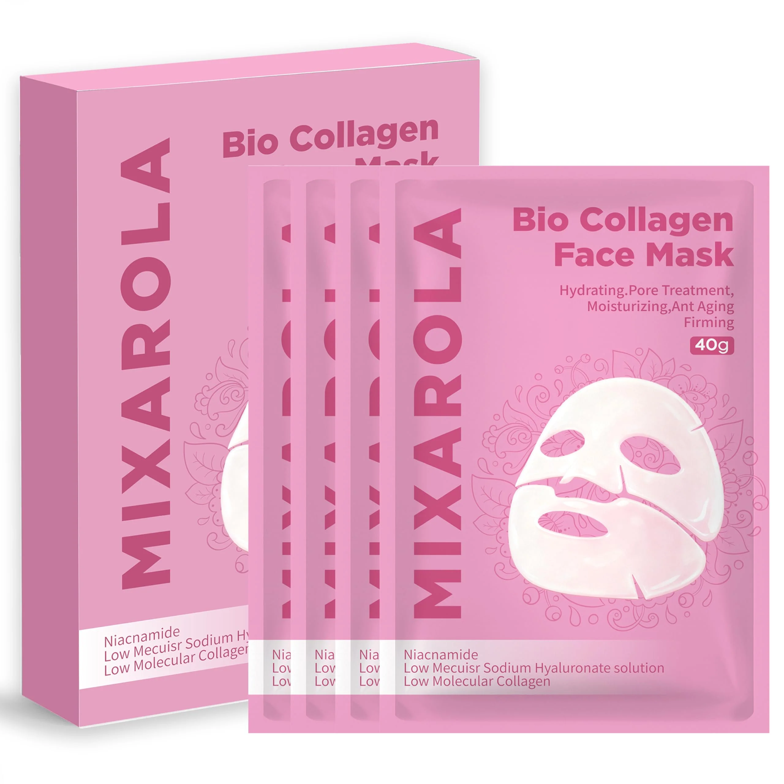 MIXAROLA Collagen Glow Up Mask 2.0, Bio Collagen Face Mask for Firming Skin, Deep Hydration, Wrinkle & Pore Reduction(4 Count (Pack of 1))