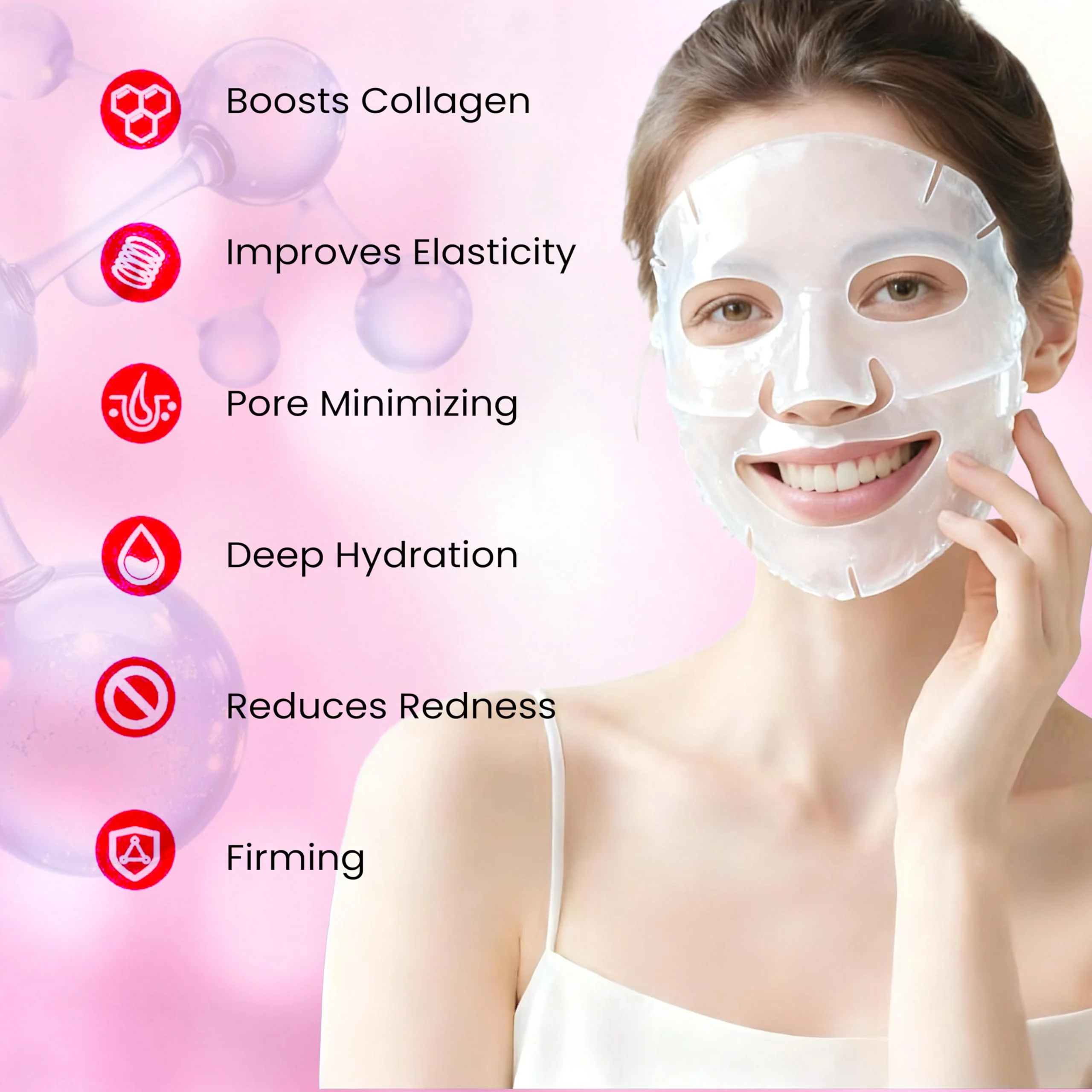 MIXAROLA Collagen Glow Up Mask 2.0, Bio Collagen Face Mask for Firming Skin, Deep Hydration, Wrinkle & Pore Reduction(4 Count (Pack of 1)) - Image 5