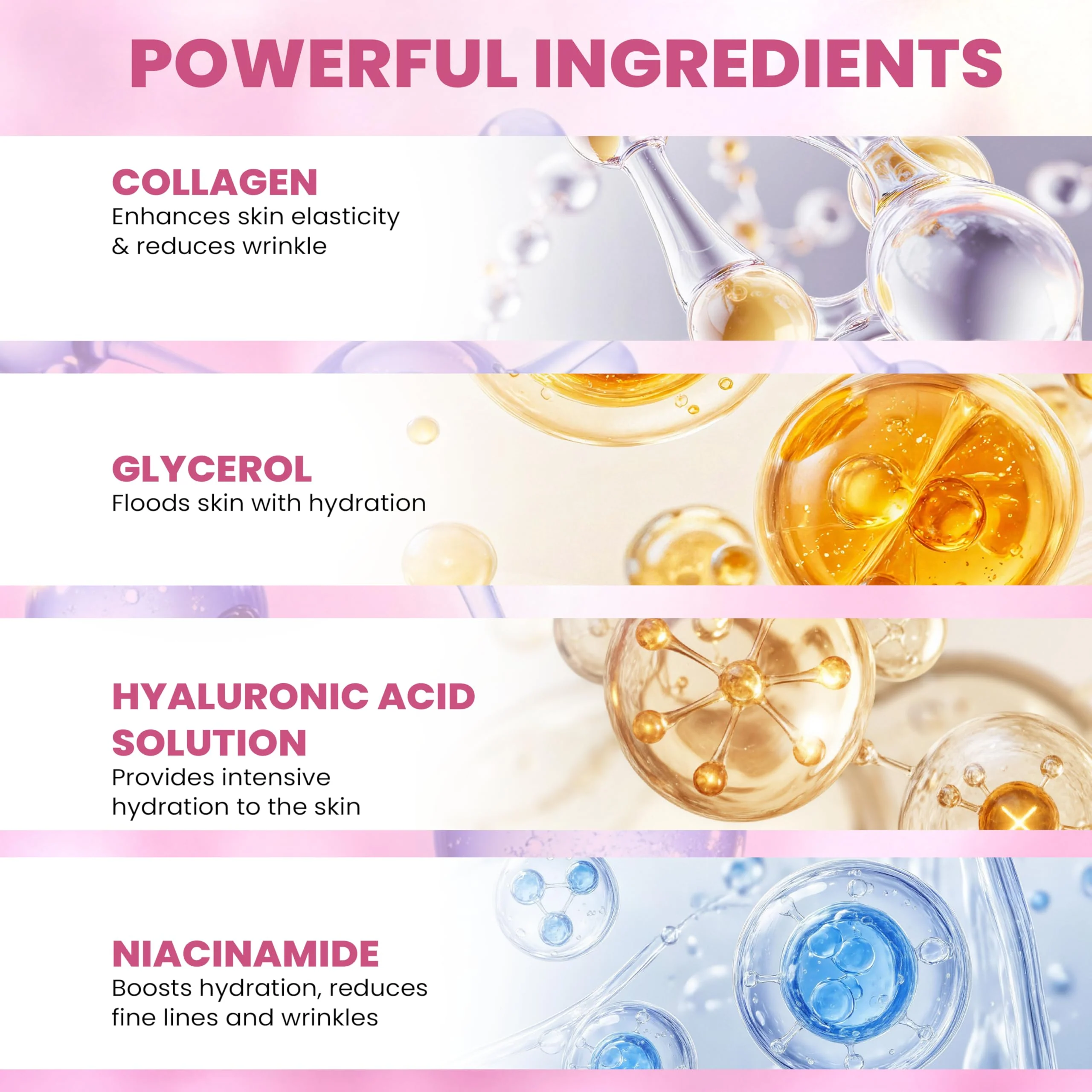MIXAROLA Collagen Glow Up Mask 2.0, Bio Collagen Face Mask for Firming Skin, Deep Hydration, Wrinkle & Pore Reduction(4 Count (Pack of 1)) - Image 6