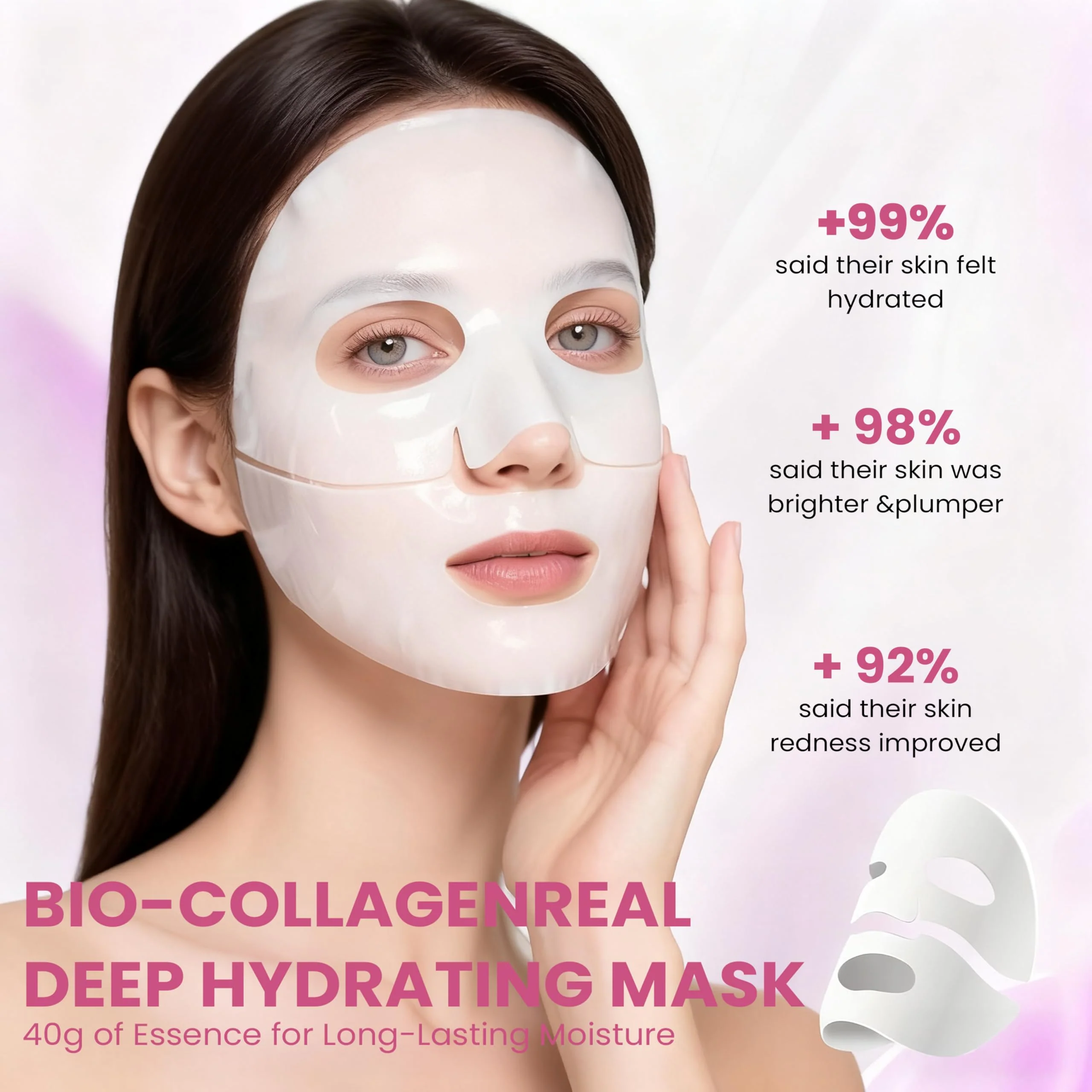 MIXAROLA Collagen Glow Up Mask 2.0, Bio Collagen Face Mask for Firming Skin, Deep Hydration, Wrinkle & Pore Reduction(4 Count (Pack of 1)) - Image 7