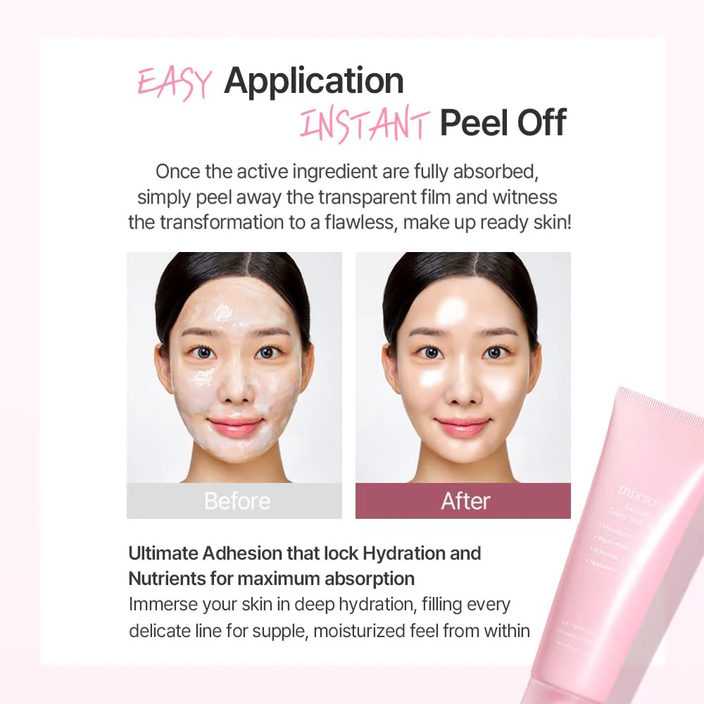 mixsoon Collagen Glass Skin Mask - Hydrating and Firming Collagen Wrapping Peel Off Mask, Low Molecular Face Mask, Radiant Smooth Finish for Glowing Skin 80ml / 2.71 fl.oz. Korean Glass Skin Care - Image 7