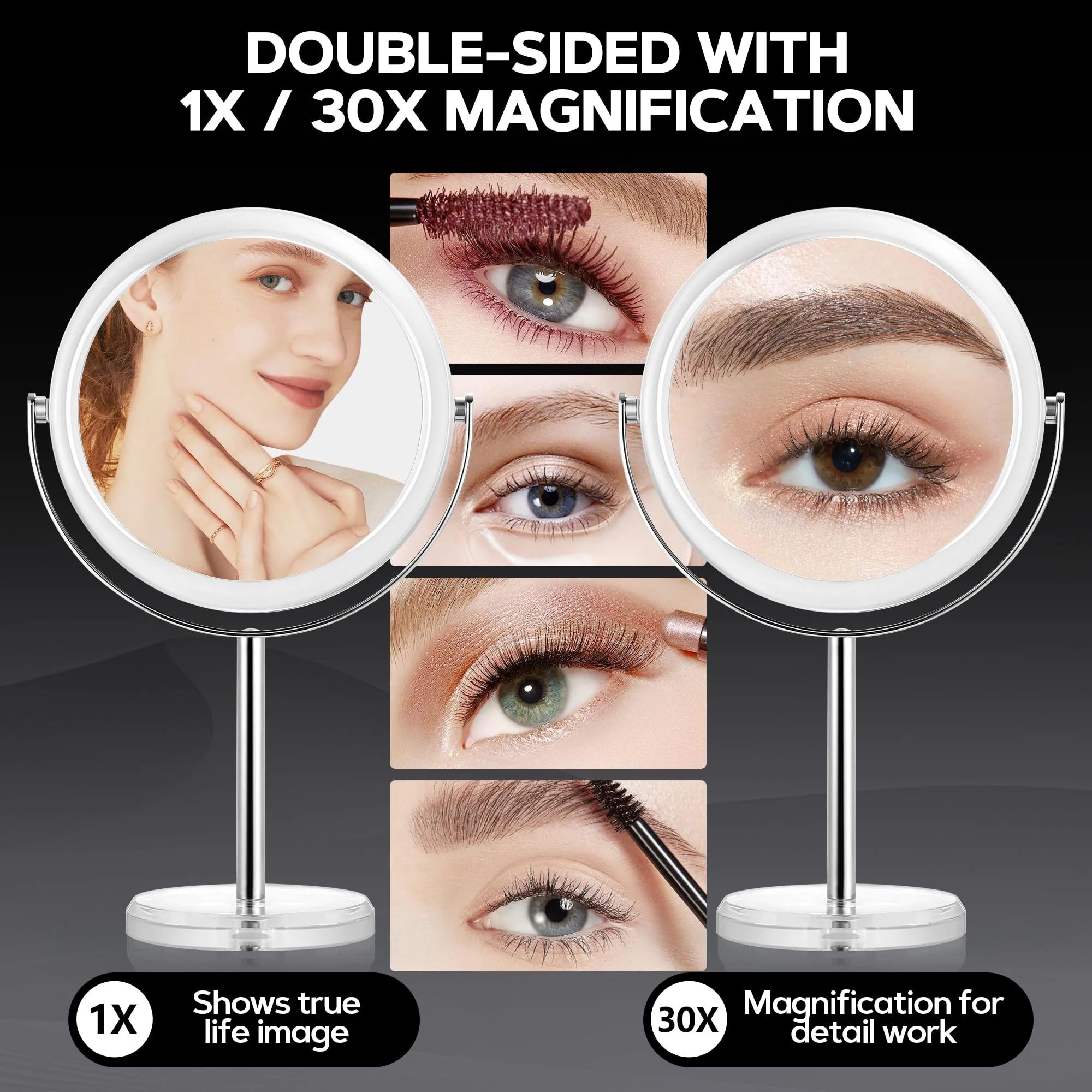MIYADIVA Makeup Mirror, 30X Magnifying Mirror for Desk, 1X/30X Table Mirror with Stand, Double-Sided Vanity Mirror, Travel Makeup Mirror with Magnification, Desk Mirrors for Home and Office 8 in - Image 2