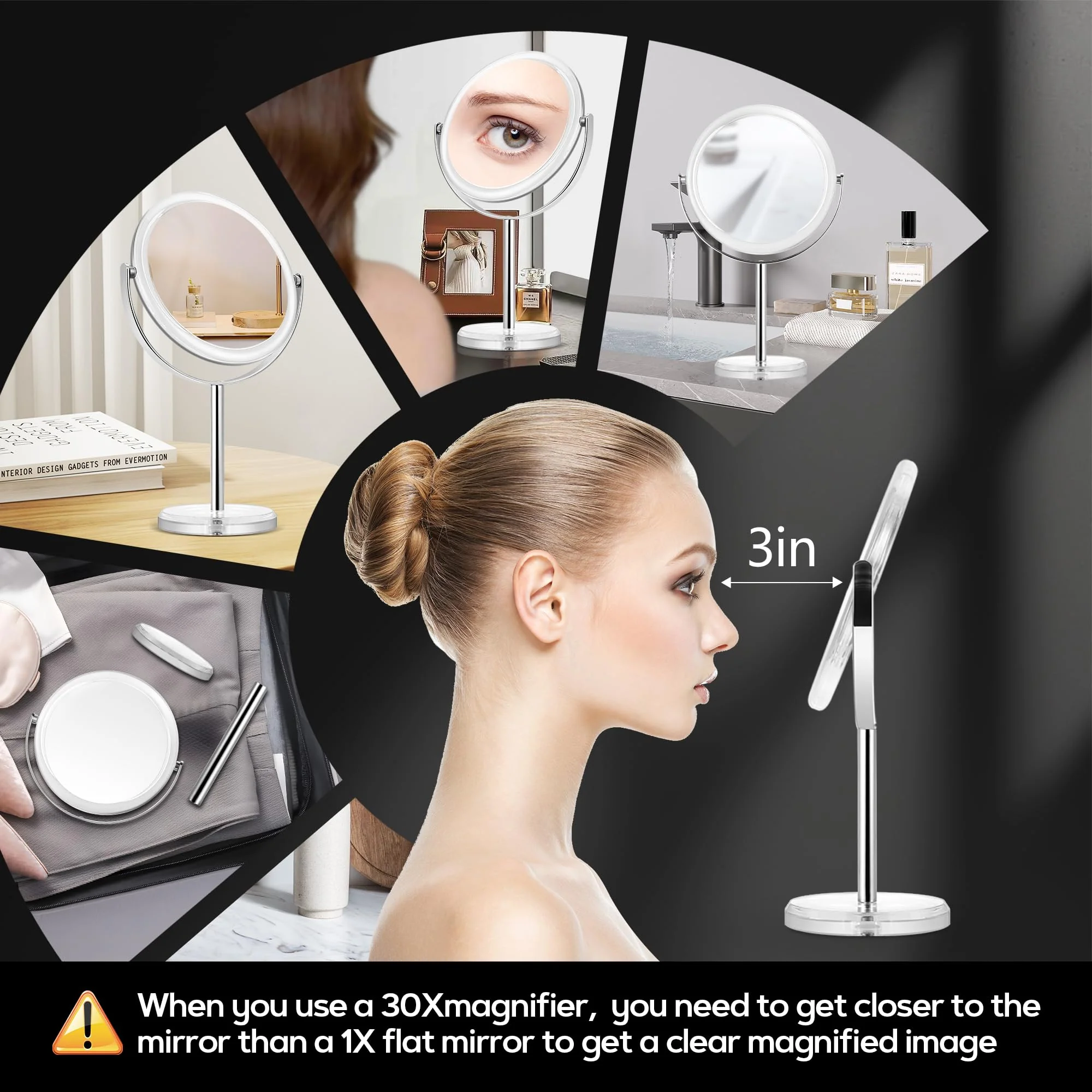 MIYADIVA Makeup Mirror, 30X Magnifying Mirror for Desk, 1X/30X Table Mirror with Stand, Double-Sided Vanity Mirror, Travel Makeup Mirror with Magnification, Desk Mirrors for Home and Office 8 in - Image 4