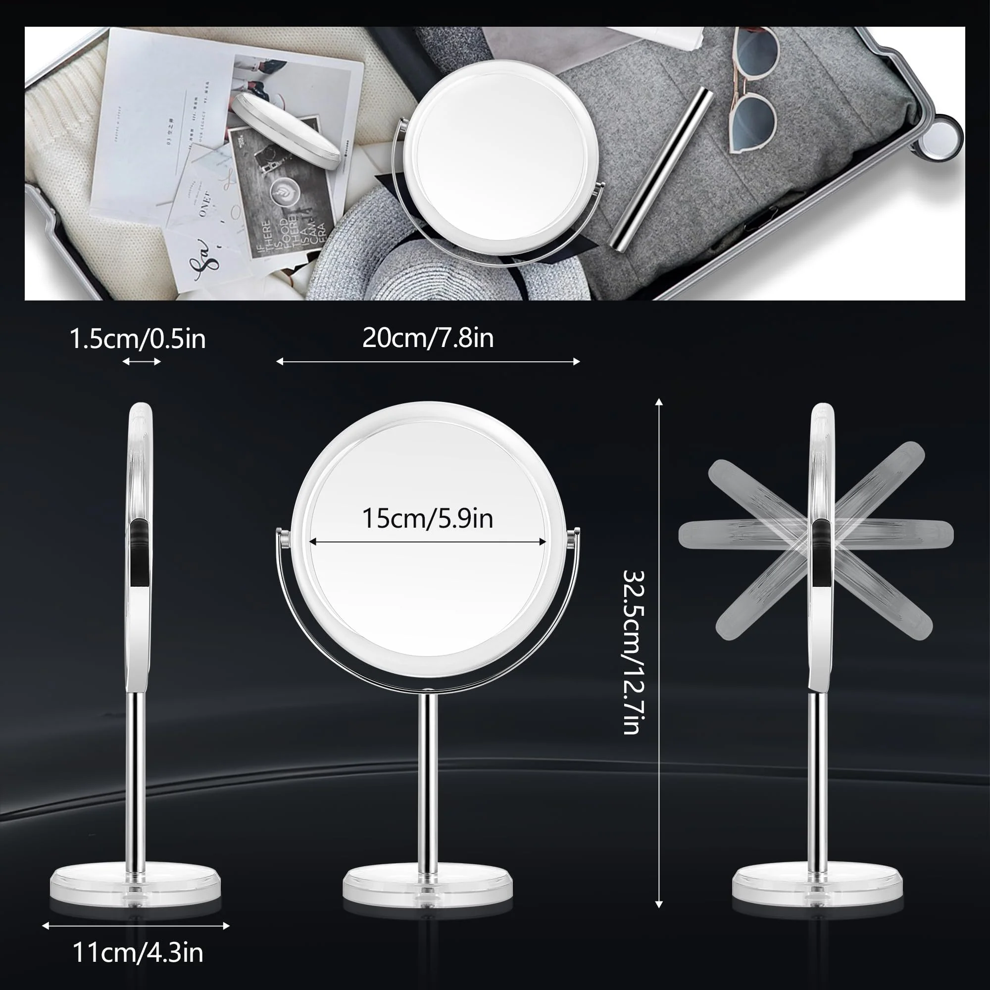 MIYADIVA Makeup Mirror, 30X Magnifying Mirror for Desk, 1X/30X Table Mirror with Stand, Double-Sided Vanity Mirror, Travel Makeup Mirror with Magnification, Desk Mirrors for Home and Office 8 in - Image 5