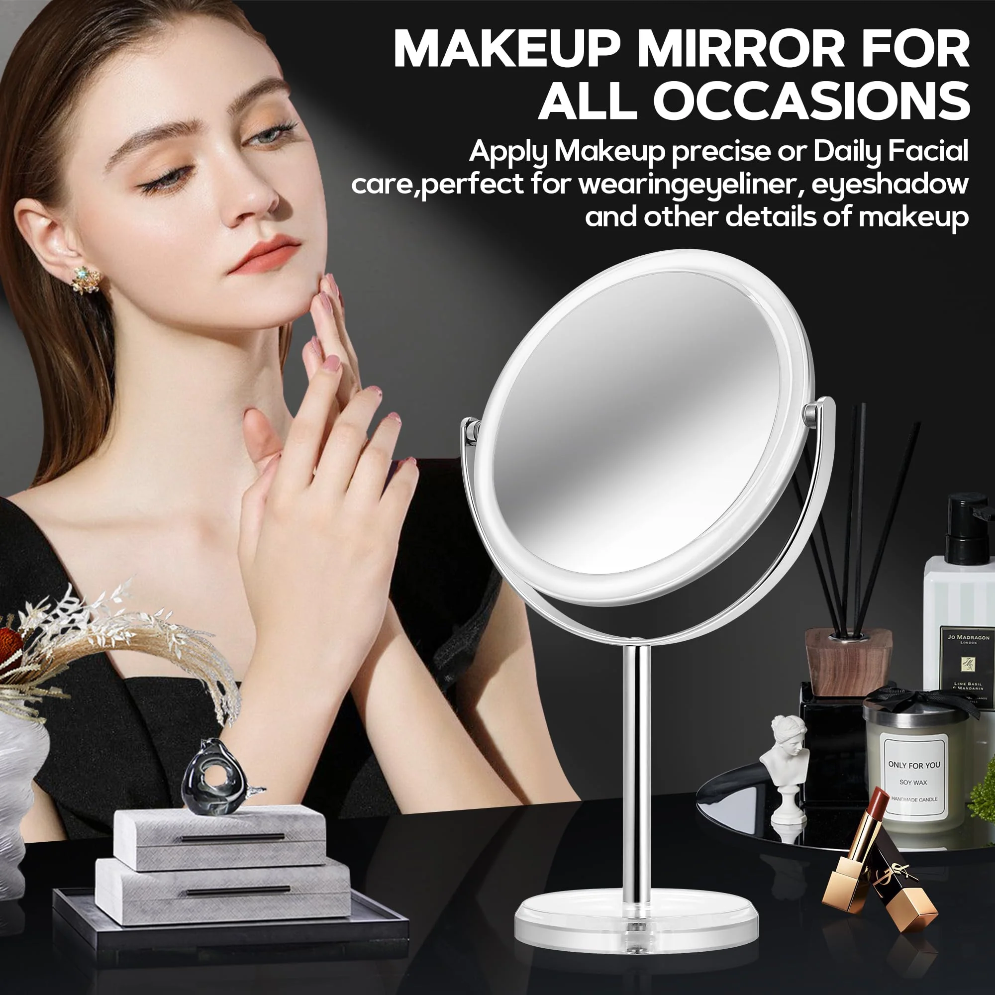 MIYADIVA Makeup Mirror, 30X Magnifying Mirror for Desk, 1X/30X Table Mirror with Stand, Double-Sided Vanity Mirror, Travel Makeup Mirror with Magnification, Desk Mirrors for Home and Office 8 in - Image 7