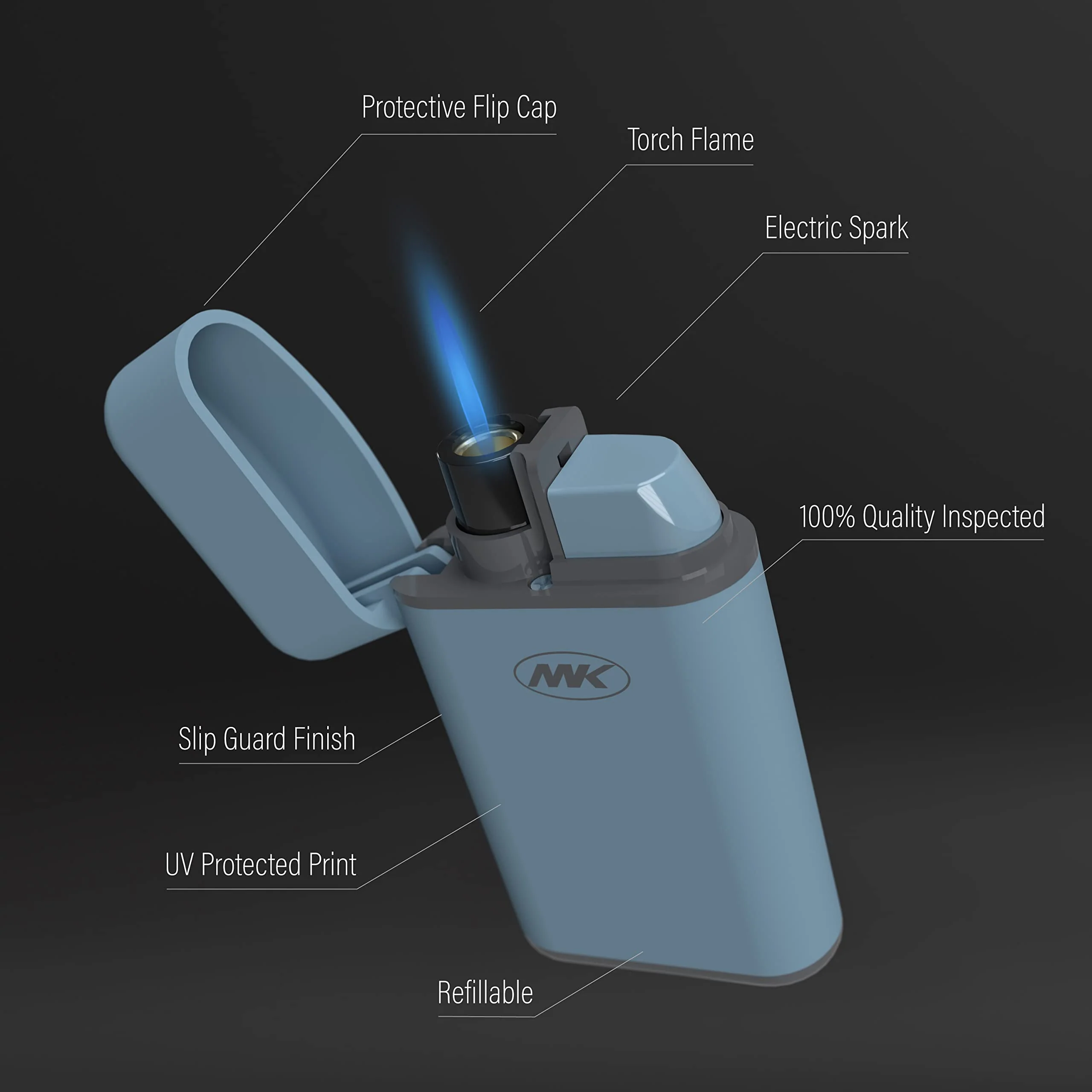 MK Lighter 5-Pack Torch Flame Pocket Lighters, Refillable and Multipurpose, Ideal for Candles, BBQ, Camping, and Everyday Use (Pastel-5PC) - Image 8