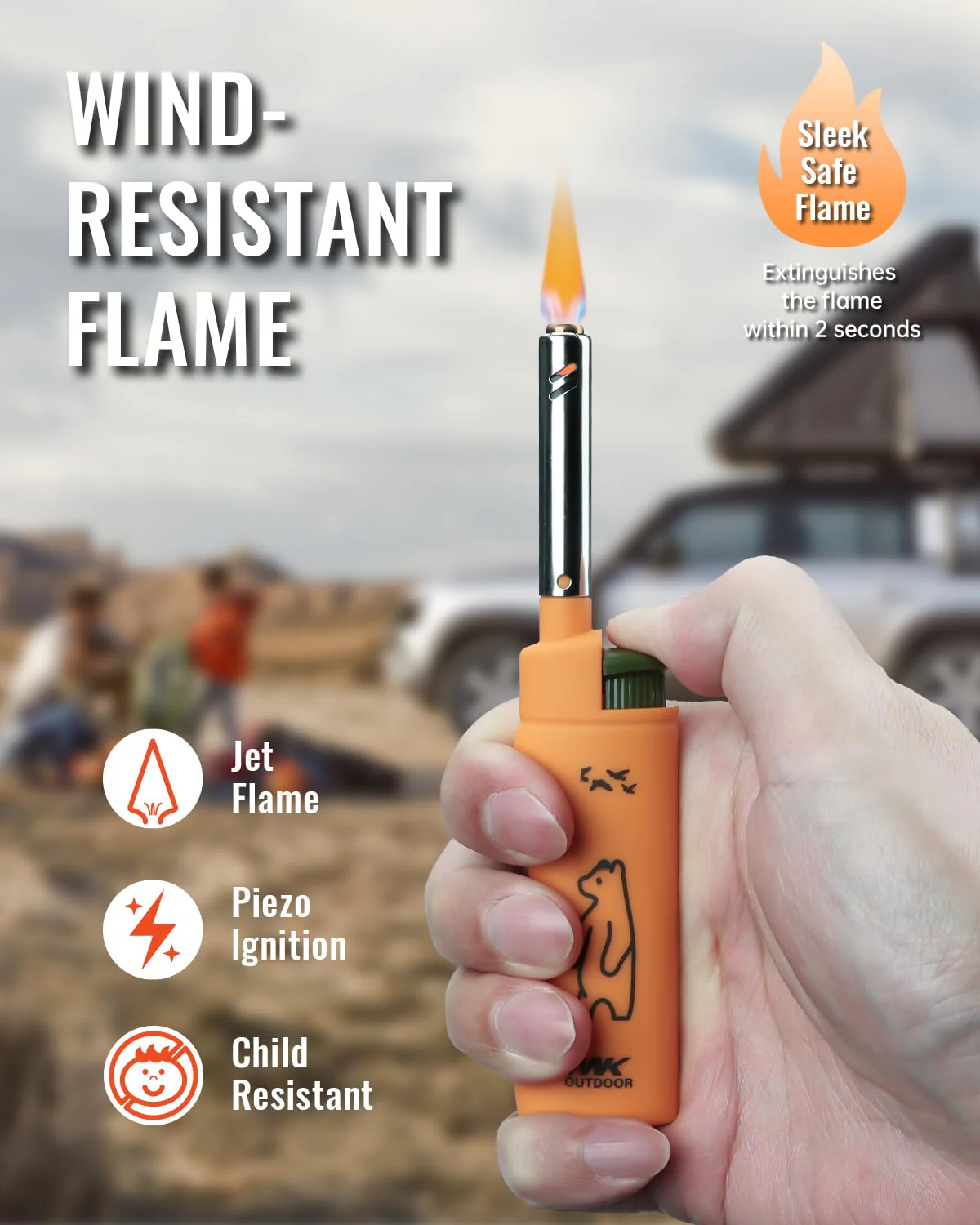 MK Lighter 5pcs. Outdoor Series Candle Lighters, Windproof Torch Flame, BBQ Grills, Camping Lighters, Outdoor Activities, Refillable Butane, Multipurpose Lighters (Assorted-5pc) - Image 6