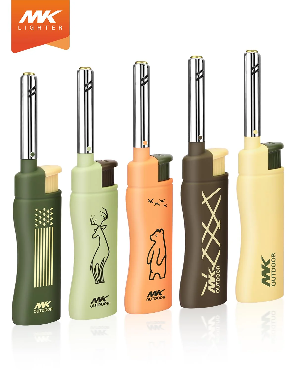 MK Lighter 5pcs. Outdoor Series Candle Lighters, Windproof Torch Flame, BBQ Grills, Camping Lighters, Outdoor Activities, Refillable Butane, Multipurpose Lighters (Assorted-5pc) - Image 9