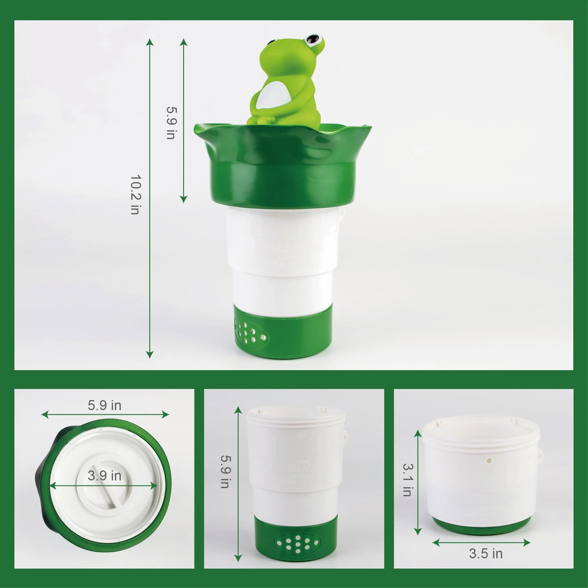 MKLZ Chlorine Floater for Pool, Floating Large Chlorine Dispenser, Bromine Tablet Holder, Fits 1 and 3 Inch Tablets for Above & In-Ground Swimming Pools, Spa Hot Tub, Funny Frog Float - Image 4