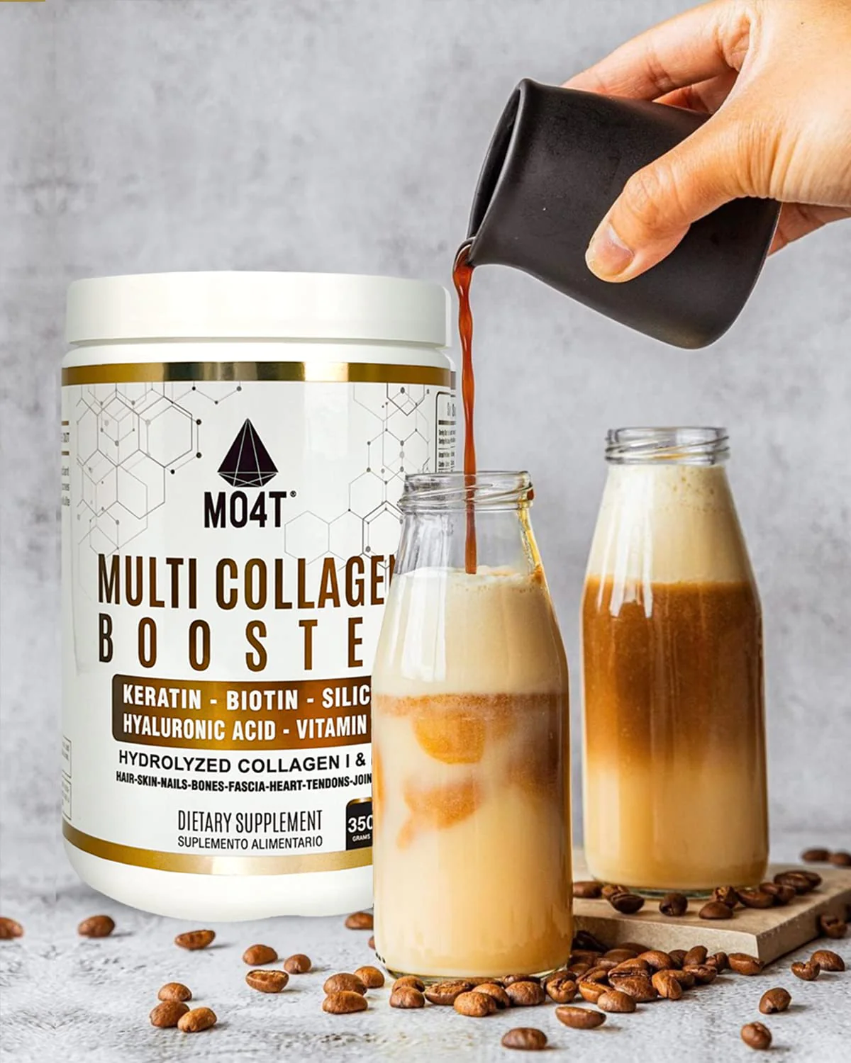 MO4T Multi Collagen Booster Powder – Extra Strength Collagen Supplement with Added Keratin, Biotin, Hyaluronic Acid, Vitamin C & Silica – Complete Doses of Extra Nutrients for Hair Nail & Skin– - Image 4