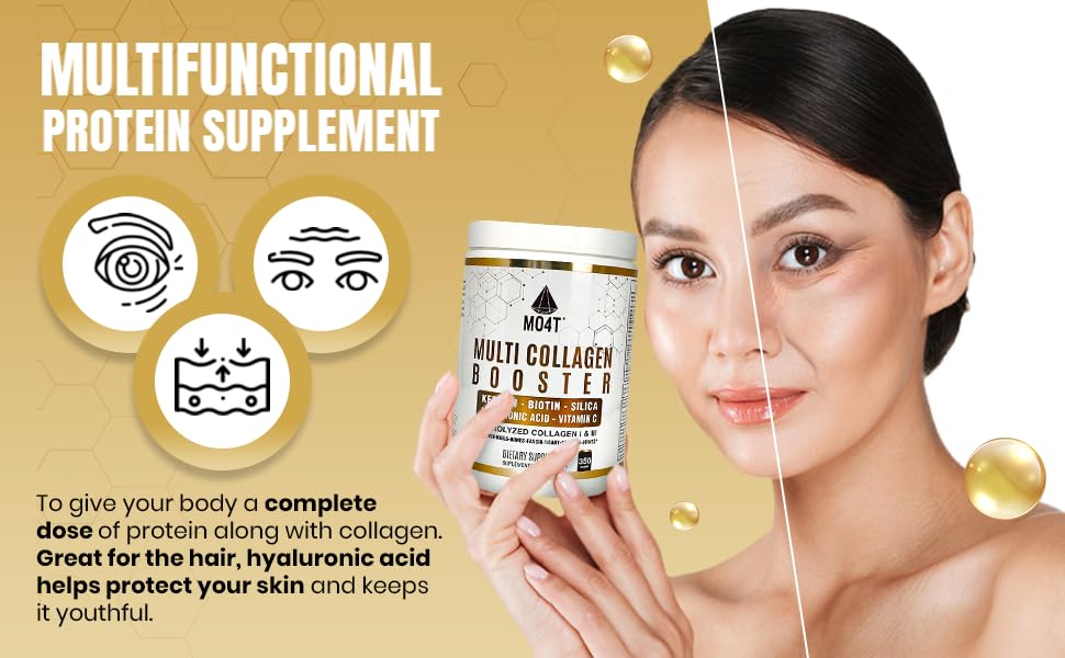 MO4T Multi Collagen Booster Powder – Extra Strength Collagen Supplement with Added Keratin, Biotin, Hyaluronic Acid, Vitamin C & Silica – Complete Doses of Extra Nutrients for Hair Nail & Skin– - Image 6