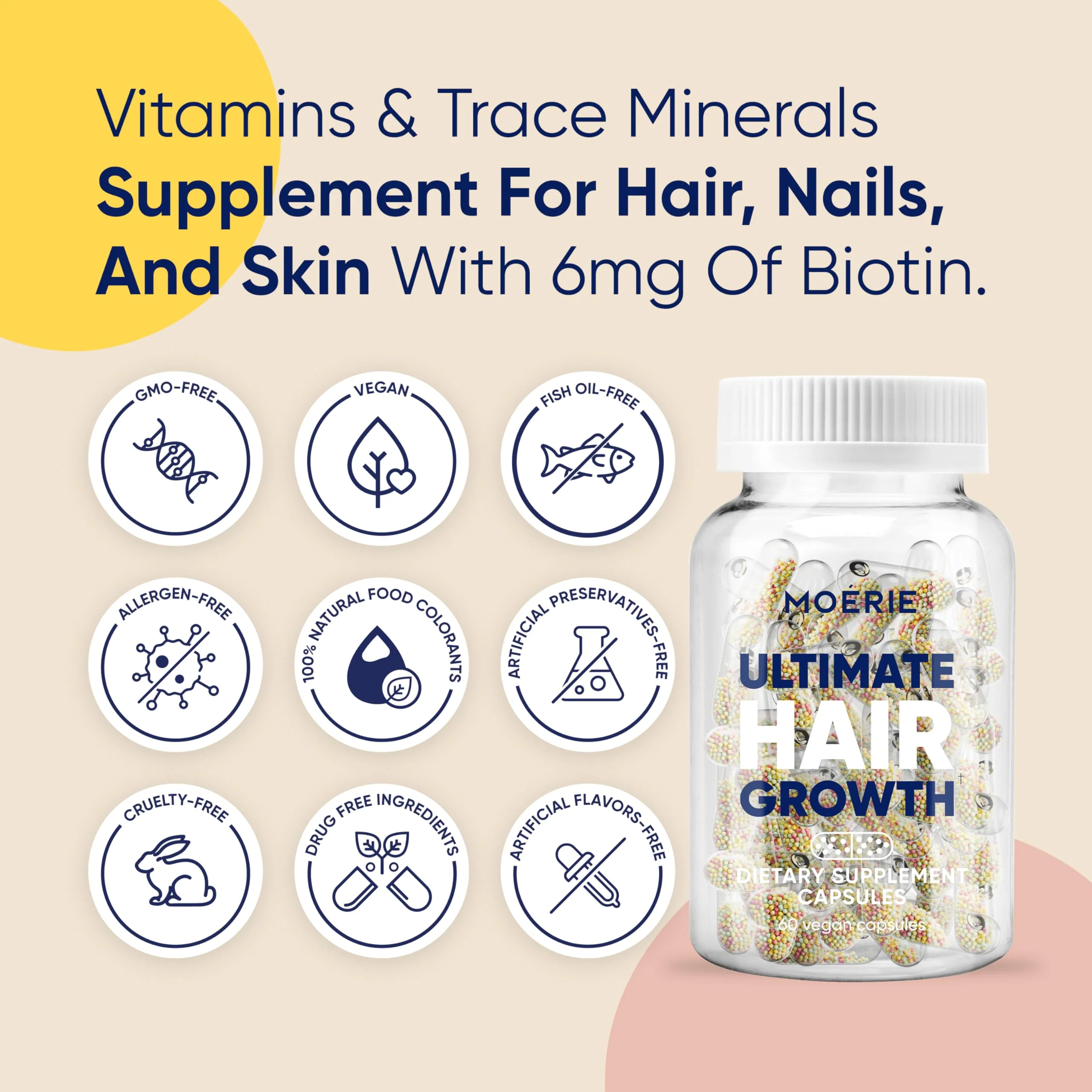 Moerie Ultimate Hair Growth Supplements for Women & Men - Hair, Skin, Nails Vitamins with Biotin & Minerals for Hair Health - Thicker Hair - 60 Capsules - Image 6