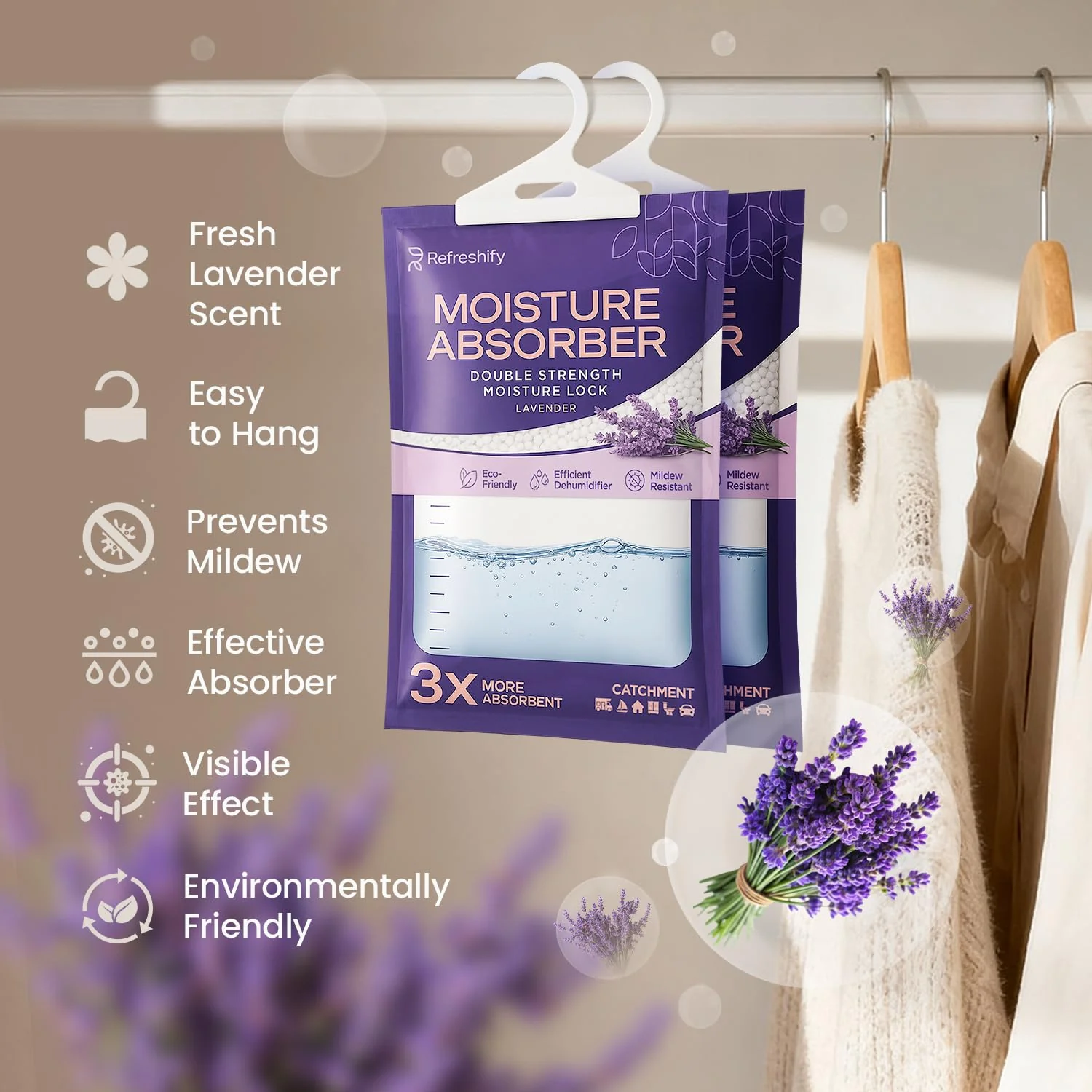 Moisture Absorbers and Humidity Absorber Bags for Closet - 10 Pack High-Efficiency Moisture Absorber and Humidity Packs for Home, Moisture Bags and Dehumidifier Bags for Car Lavender, 10 Pack - Image 7