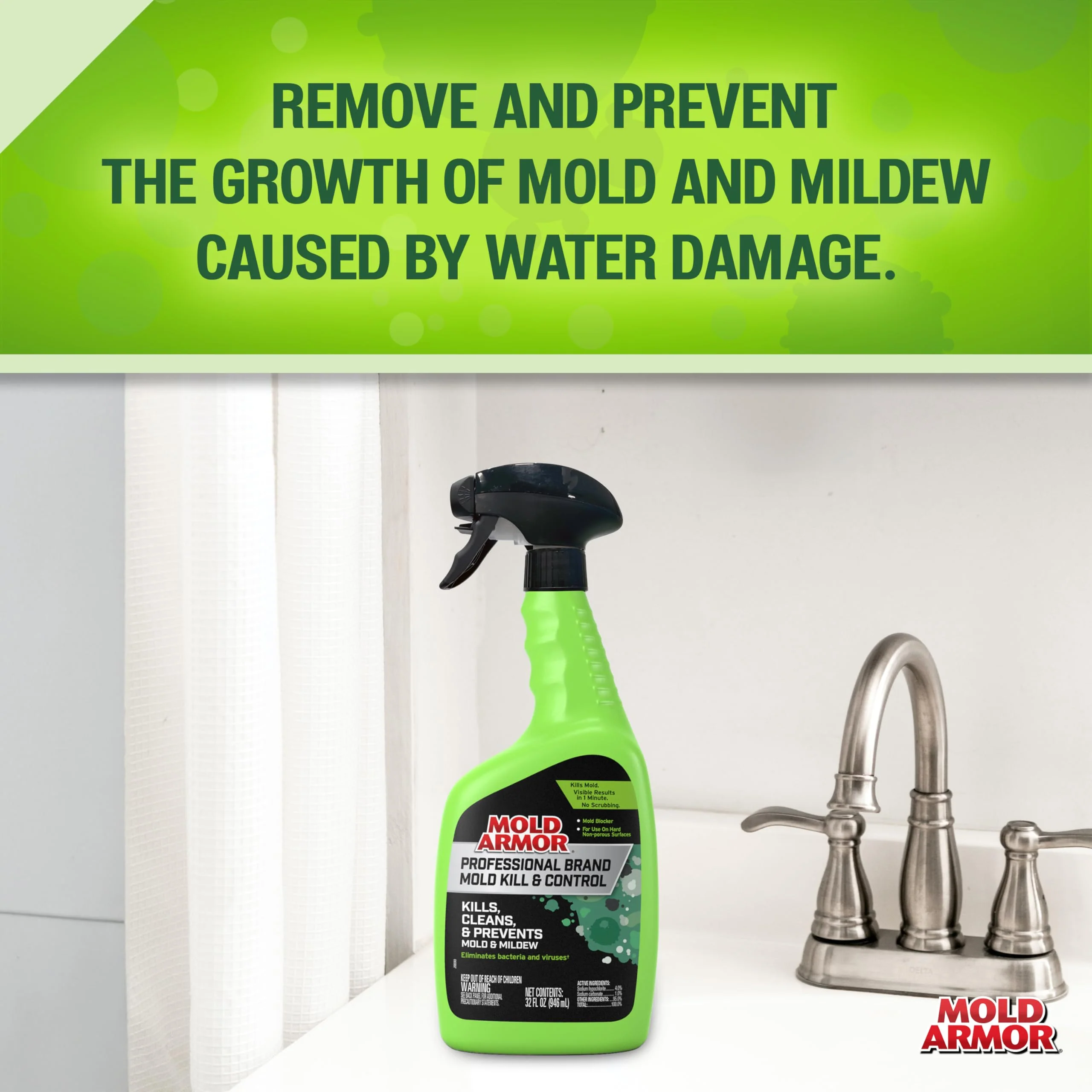 Mold Armor Professional Brand Mold Kill & Control Spray, 32 oz., Hard Surface Mold and Mildew Remover, Visible Results in Minutes, Eliminates Bacteria and Viruses - Image 6