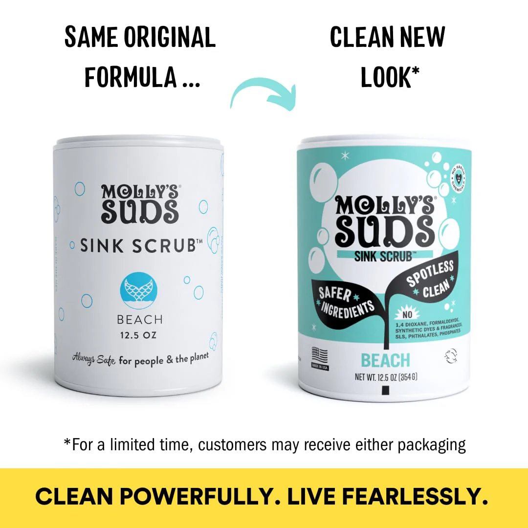 Molly's Suds Sink and All Purpose SCRUB | Gently Removes Stains, Scrubs Away Grease & Gime, Buffs out Scratches | Plant and Mineral Based | 2 Pack, Beach Scent - Image 8