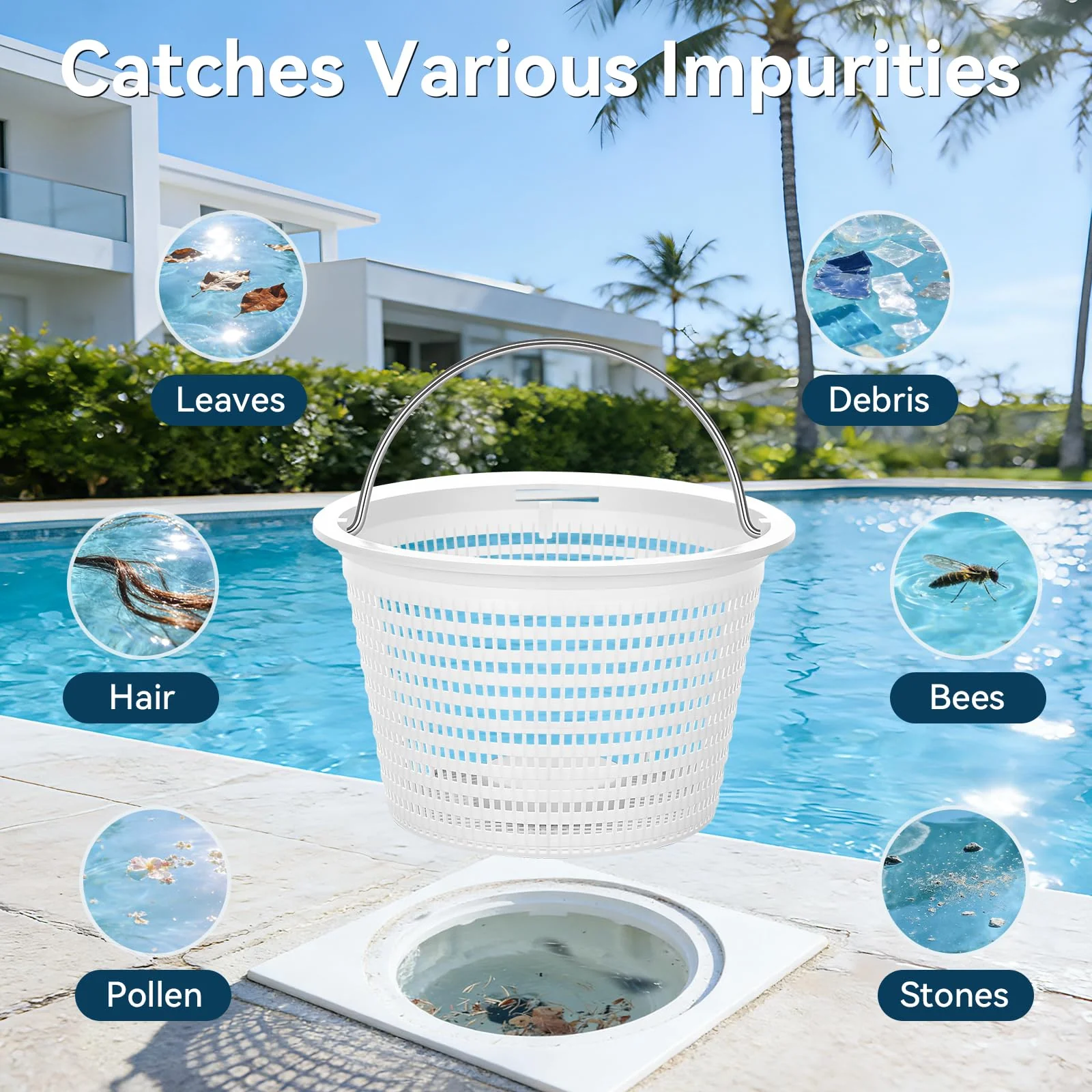 Monitok Pool Skimmer Basket for Inground Pools, Heavy-Duty with 316 Stainless Steel Handle & Built-in Weight, Compatible with Hayward SP1070/SP1070E Pool Basket and Pentair U-3 Skimmer Basket - Image 4