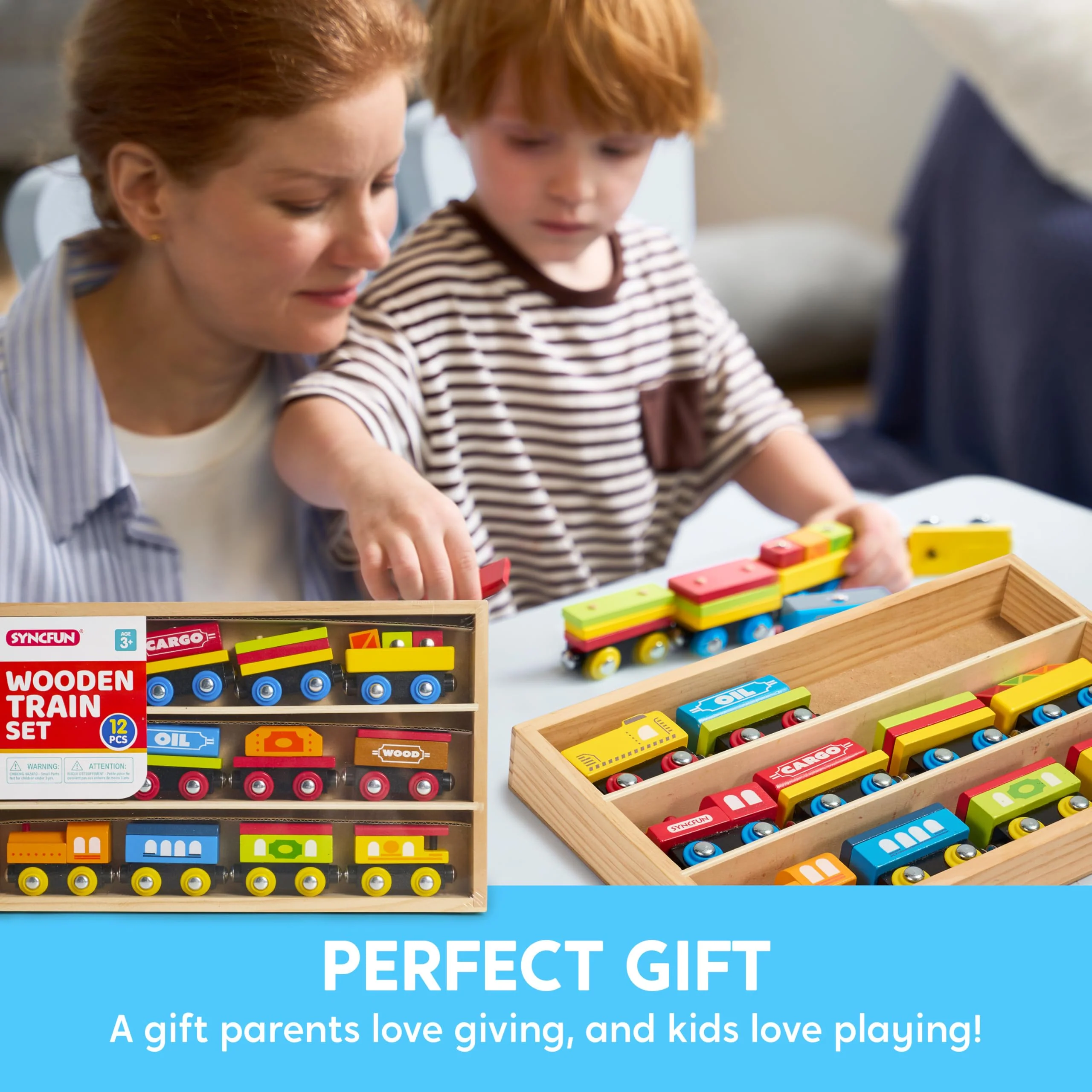 Montessori Wooden Train Toy Set for Kids, 12PCS Magnetic Train Cars with Storage Gift Box, STEM Educational Toy for Boys & Girls, Ages 2-8 Years, Christmas Birthday Party Gift - Image 2