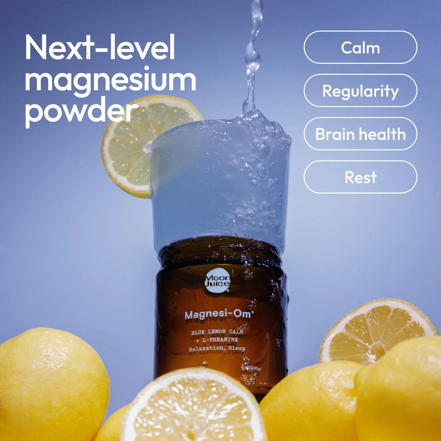 Moon Juice Magnesi-Om Magnesium Powder Supplement - Chelated Magnesium Complex + L-Theanine Blend for Rest, Relaxation & Regularity - Vegan, Non-GMO & No Sugar, Blue Lemon, 4.2 oz, 30 Servings - Image 9