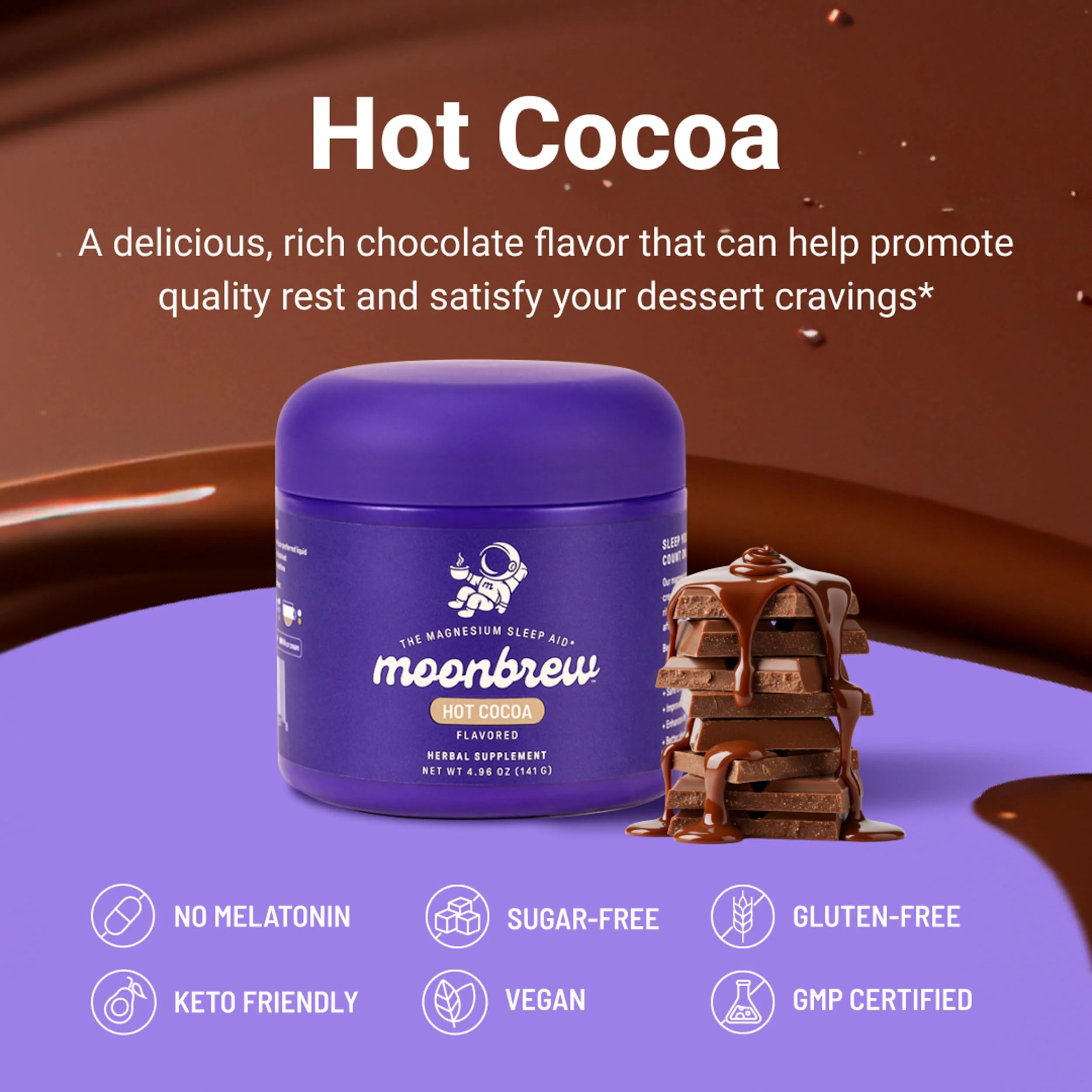 MoonBrew Nighttime Magnesium Hot Cocoa, Natural Sleep Aid Drink Mix for Adults, 2-Pack - Calming Melatonin-Free Sleep Support - Sleepy Hot Chocolate Powder with L-Theanine & Zinc Glycinate - Image 4