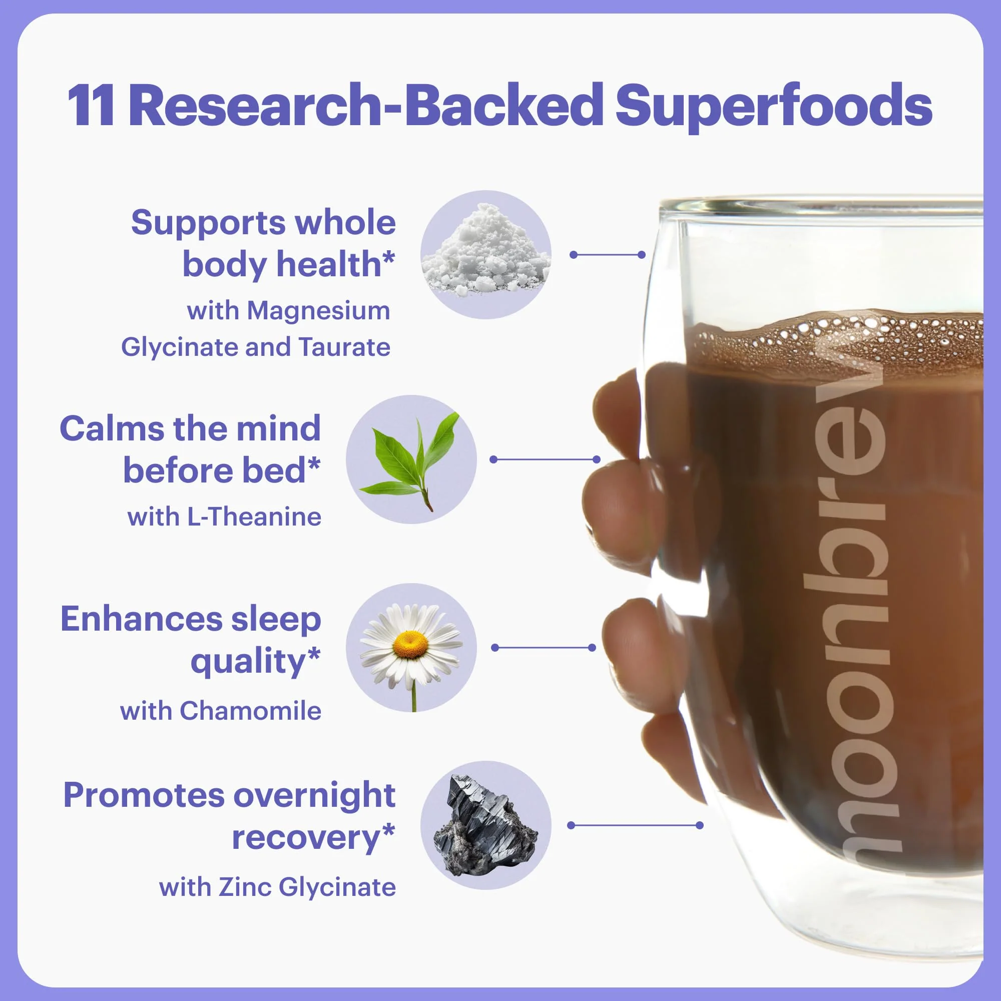 MoonBrew Nighttime Magnesium Hot Cocoa, Natural Sleep Aid Drink Mix for Adults - Calming Melatonin-Free Sleep Support - Sleepy Hot Chocolate Powder with L-Theanine, Passionflower & Zinc Glycinate - Image 6