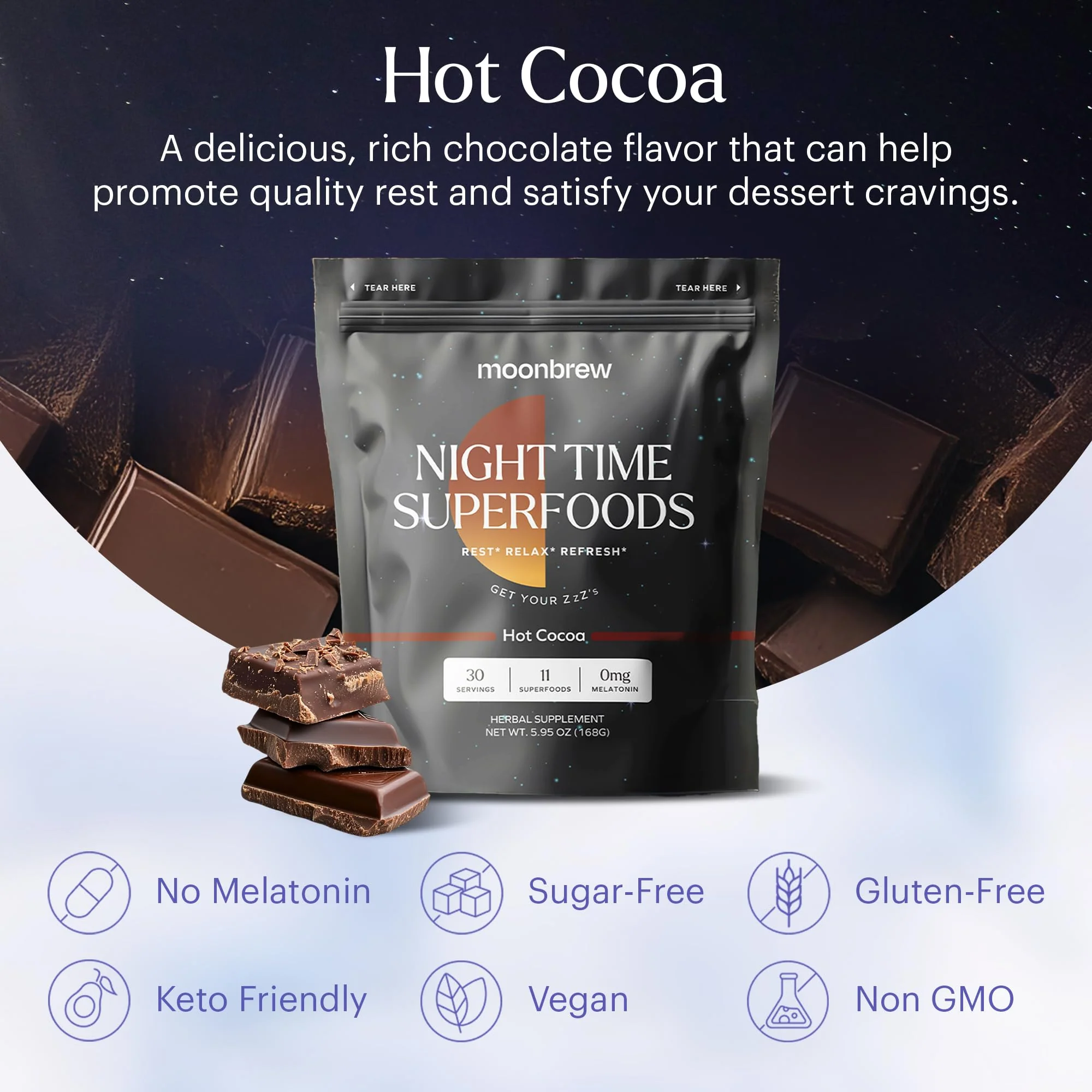 MoonBrew Nighttime Magnesium Hot Cocoa, Natural Sleep Aid Drink Mix for Adults - Calming Melatonin-Free Sleep Support - Sleepy Hot Chocolate Powder with L-Theanine, Passionflower & Zinc Glycinate - Image 7