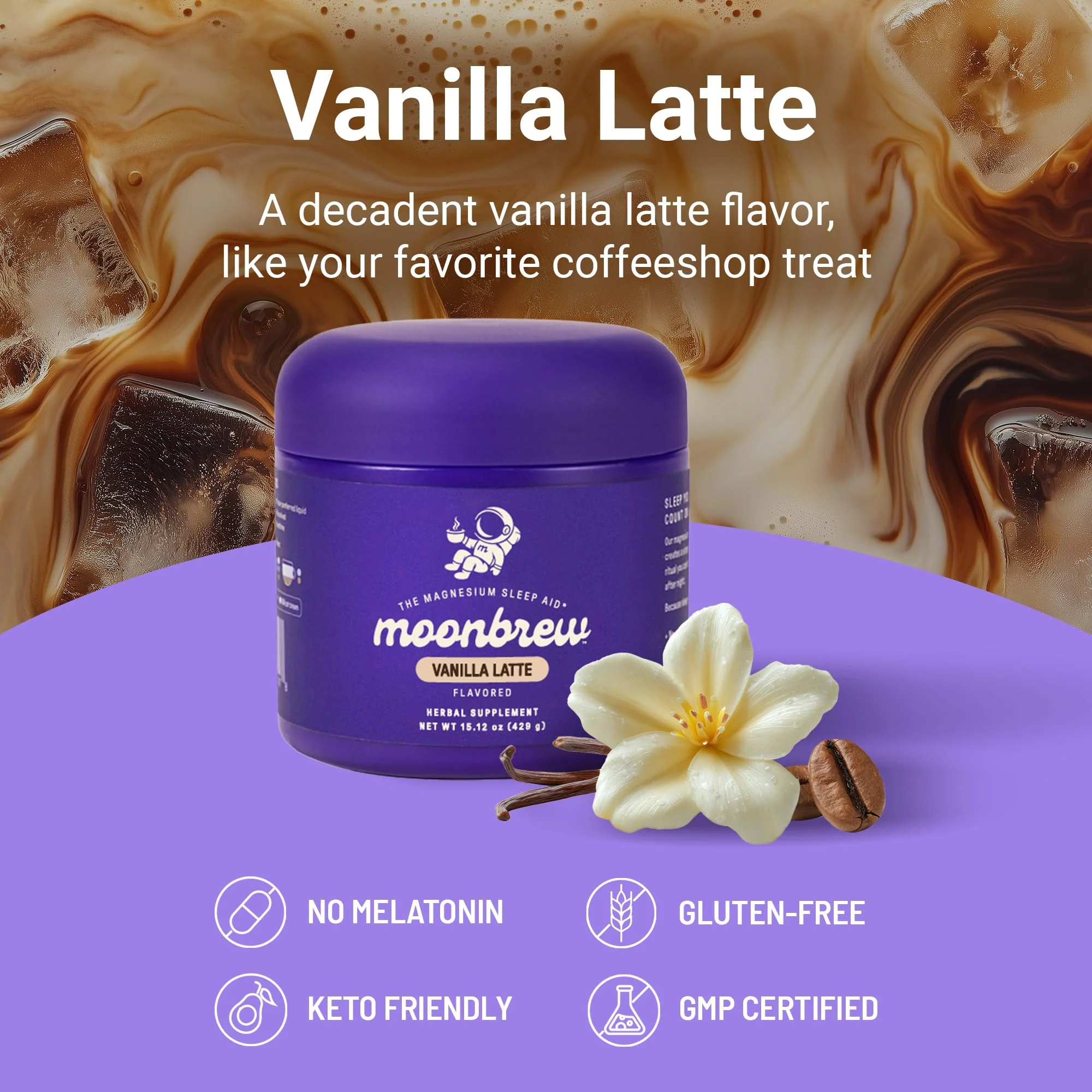 MoonBrew Nighttime Magnesium Vanilla Latte Mix, Natural Sleep Aid Drink Mix for Adults - Calming Melatonin-Free Sleep Support Powder with Magnesium Glycinate, L-Theanine, Chamomile & Zinc - Image 6