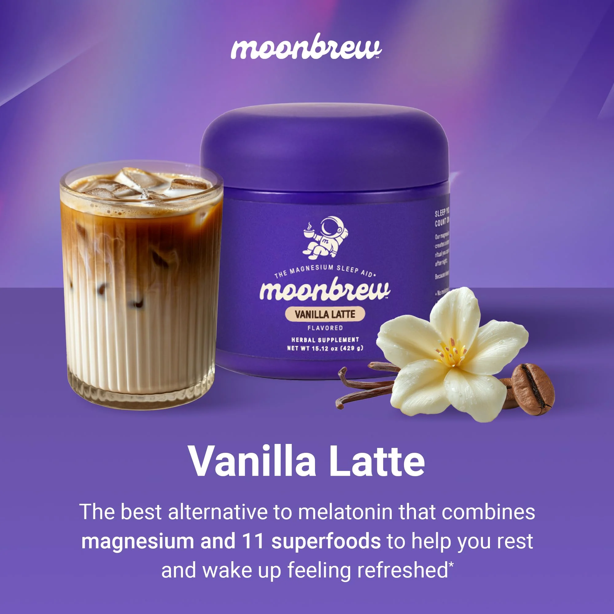 MoonBrew Nighttime Magnesium Vanilla Latte Mix, Natural Sleep Aid Drink Mix for Adults - Calming Melatonin-Free Sleep Support Powder with Magnesium Glycinate, L-Theanine, Chamomile & Zinc - Image 7