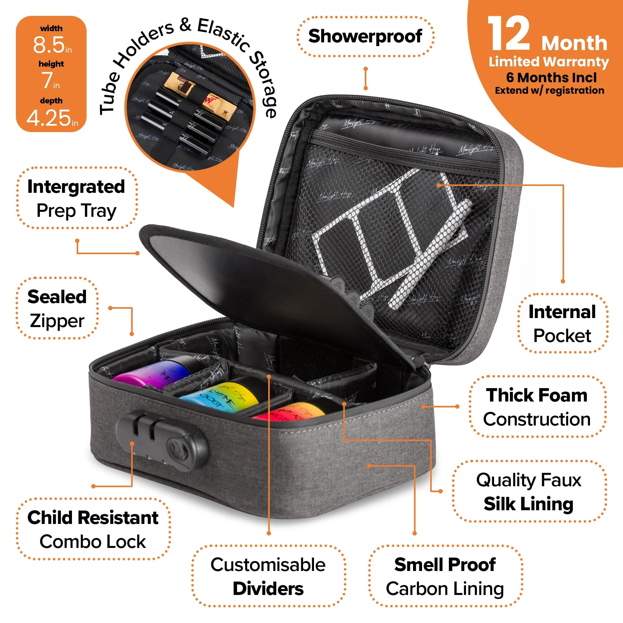 Moonlight Haze Smell Proof Bag With Activated Carbon Lining And Accessories - Smell Proof Box Gift Set With 3 Child Resistant Glass Jars And 3 Storage Tubes. Gift For Men And Women. - Image 6