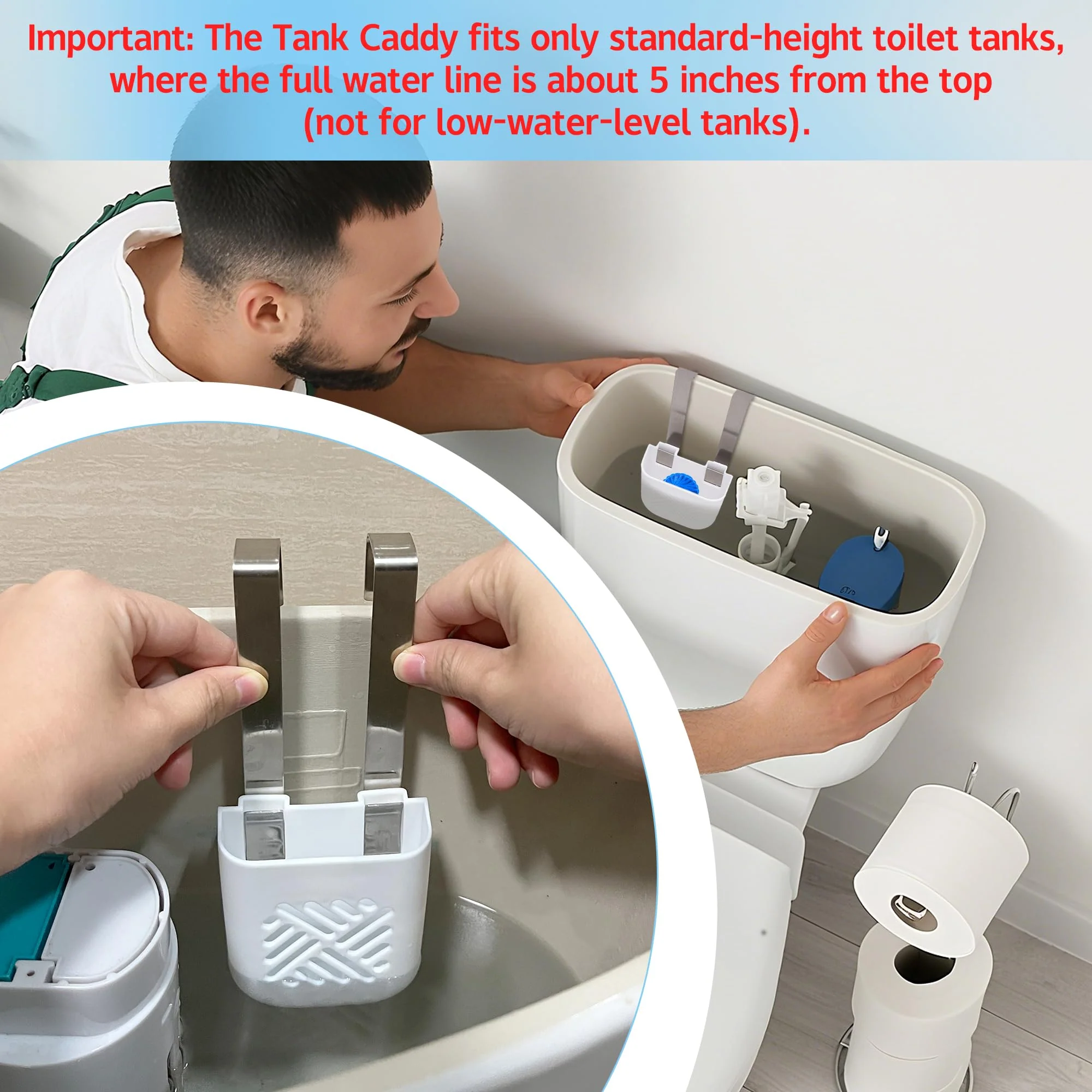 moonoom 2Pcs Toilet Tank Cleaning Tablet Holder,3.7'' x 2.9'' x 0.7'' Toilet Tank Bleach Tablet Bracket, Hanging Toilets Bowl Cleaner Carrier for Preventing Dissolved Residue From Polluting Water Tank - Image 3