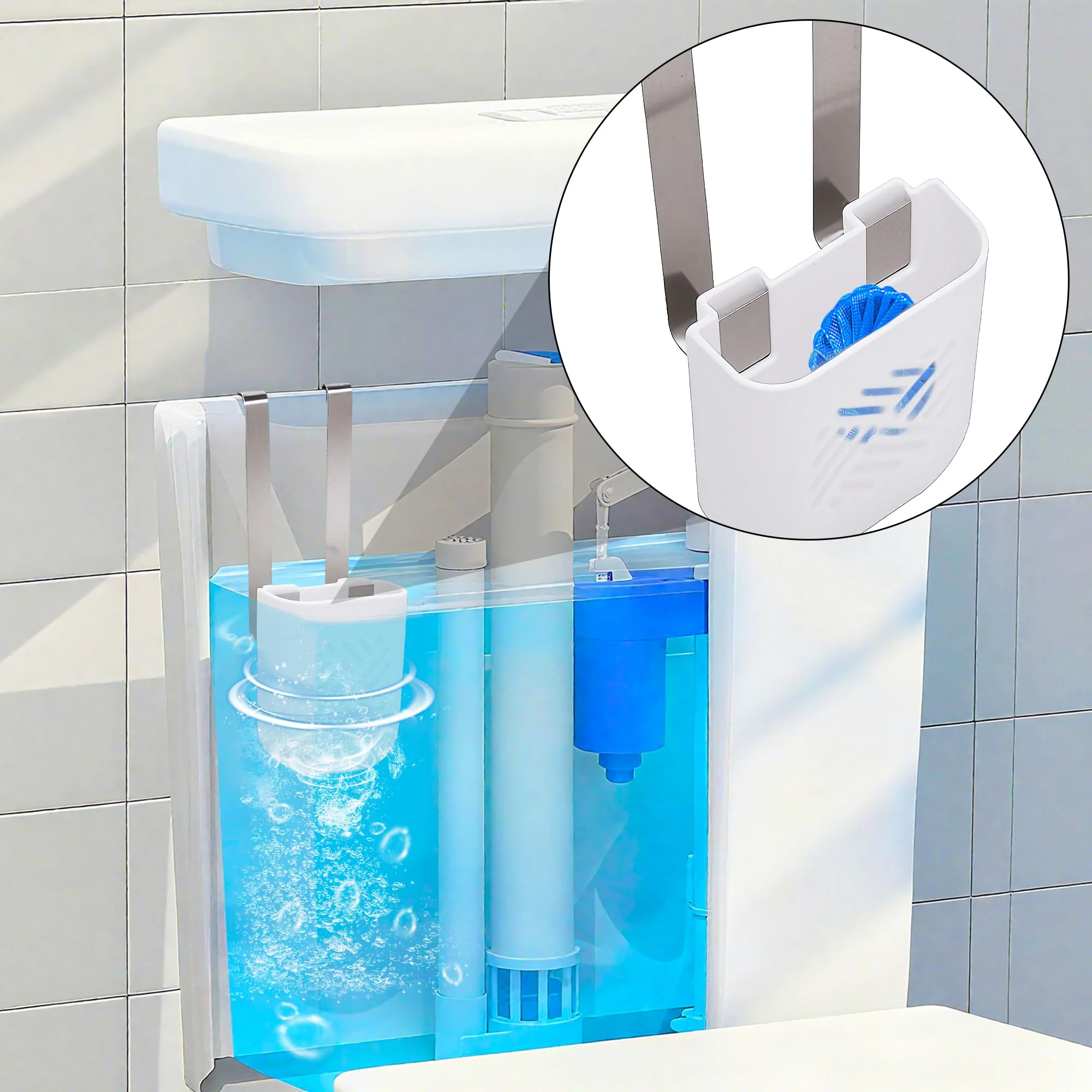 moonoom 2Pcs Toilet Tank Cleaning Tablet Holder,3.7'' x 2.9'' x 0.7'' Toilet Tank Bleach Tablet Bracket, Hanging Toilets Bowl Cleaner Carrier for Preventing Dissolved Residue From Polluting Water Tank - Image 4