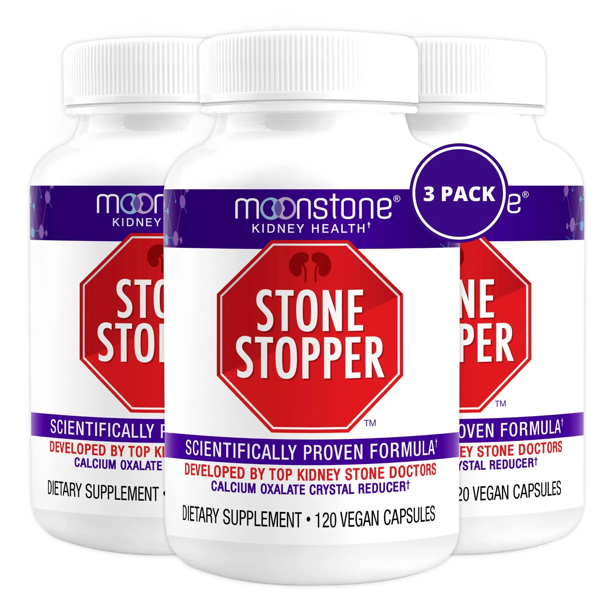 Moonstone Stone Stopper Capsules, Kidney Stone Prevention, Calcium Oxalate Protector, Alkali Citrate Support Supplement, Developed by Urologists to Support Kidney Health, 90 Day Supply (360 Count)