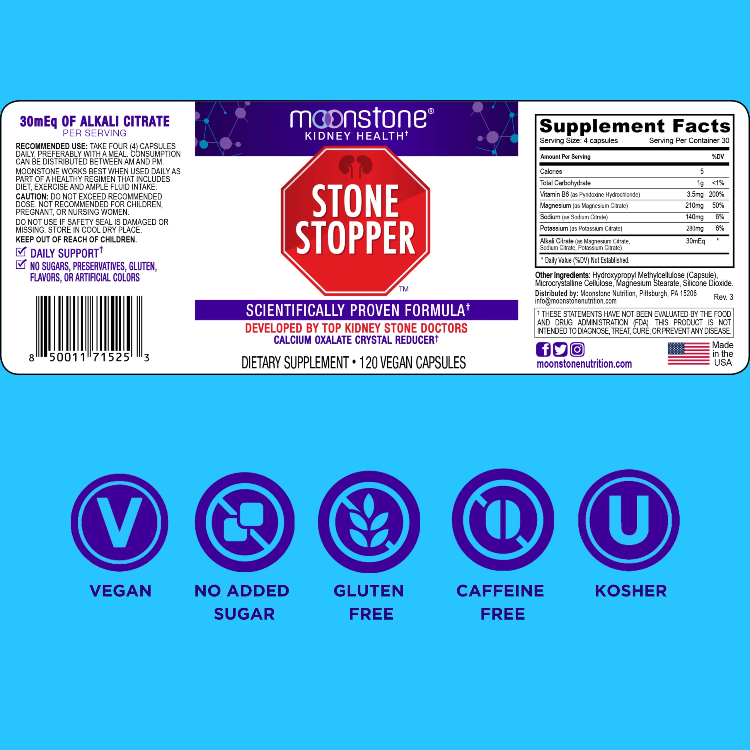 Moonstone Stone Stopper Capsules, Kidney Stone Prevention, Calcium Oxalate Protector, Alkali Citrate Support Supplement, Developed by Urologists to Support Kidney Health, 90 Day Supply (360 Count) - Image 2