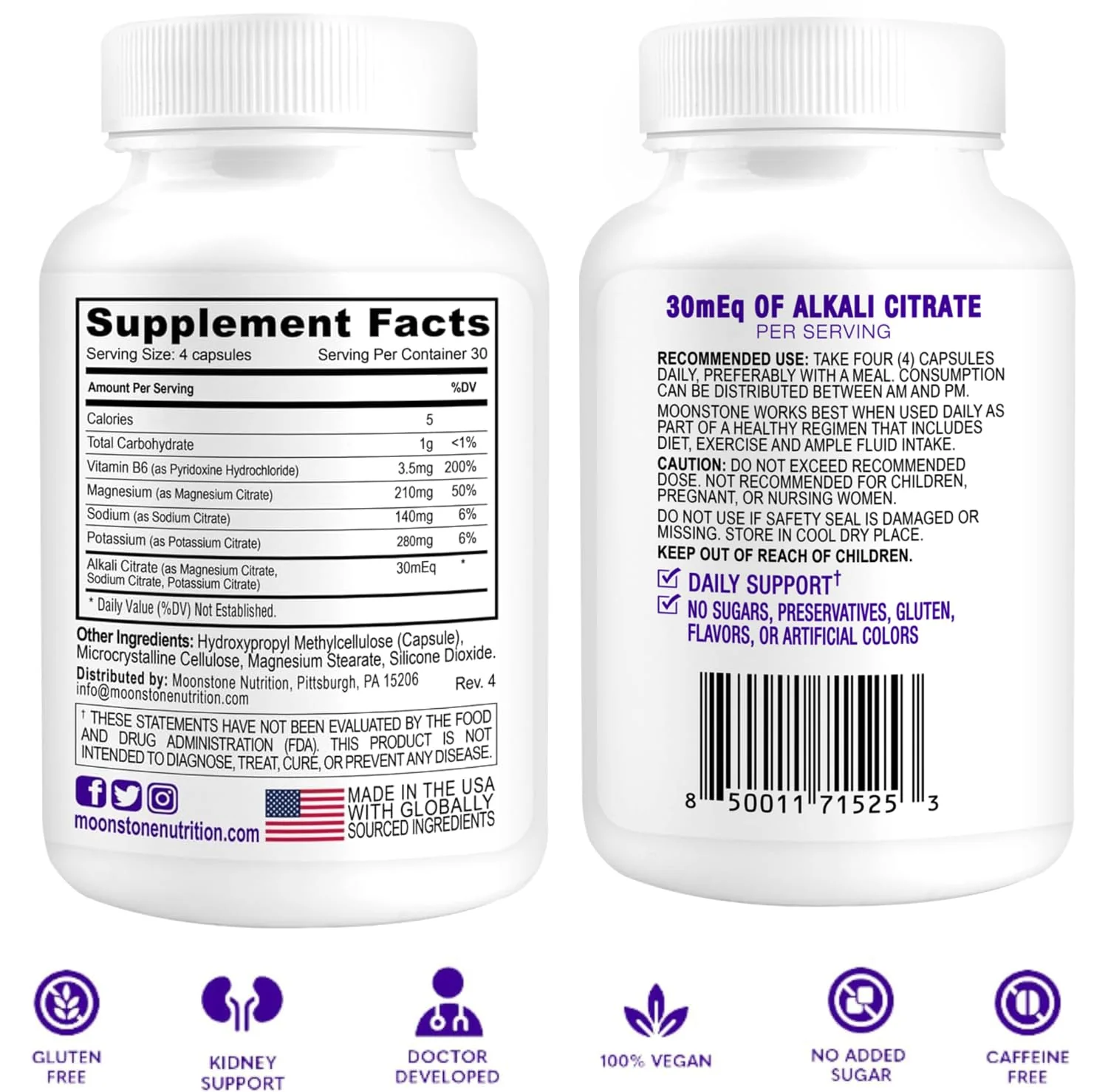 Moonstone Stone Stopper Capsules, Kidney Stone Prevention, Calcium Oxalate Protector, Alkali Citrate Support Supplement, Developed by Urologists to Support Kidney Health, 90 Day Supply (360 Count) - Image 7